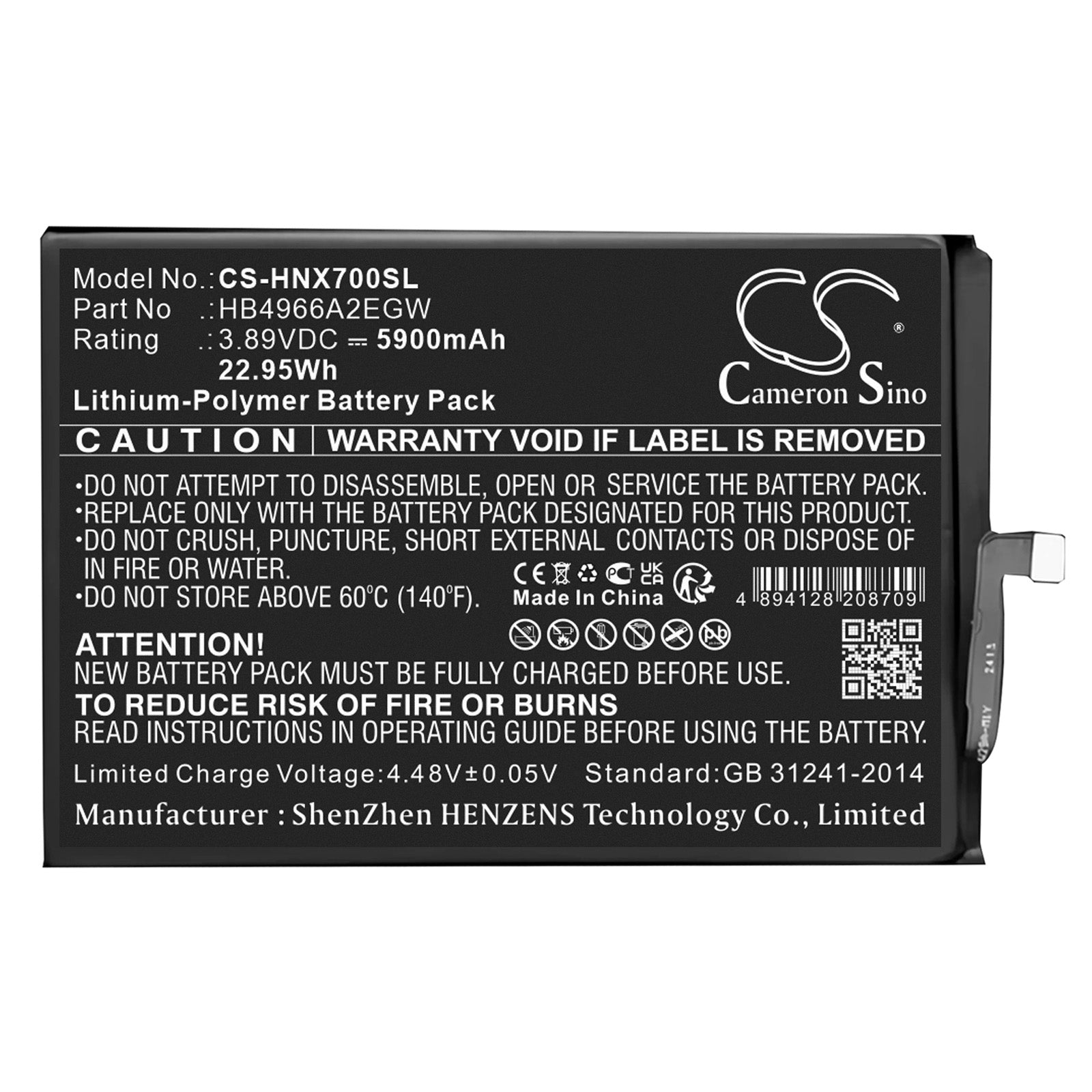 Honor X7B 4G Replacement Battery: 5900mAh Li-Polymer, HB4966A2EGW for CLK-LX1, CLK-LX2, CLK-LX3 Models
