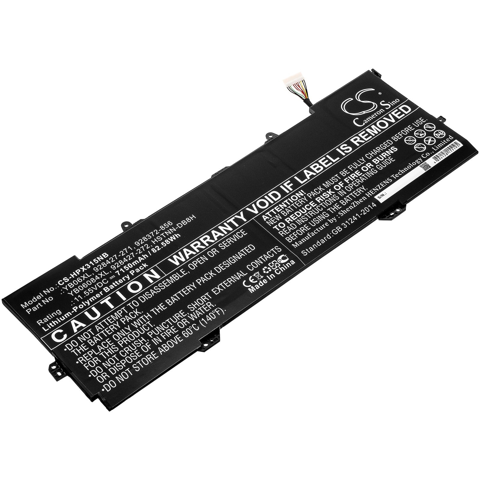 HP Spectre X360 15-CH Laptop Battery: 82.58Wh, 7150mAh, 11.55V Li-Polymer - Replacement for YB06XL, 928372-856
