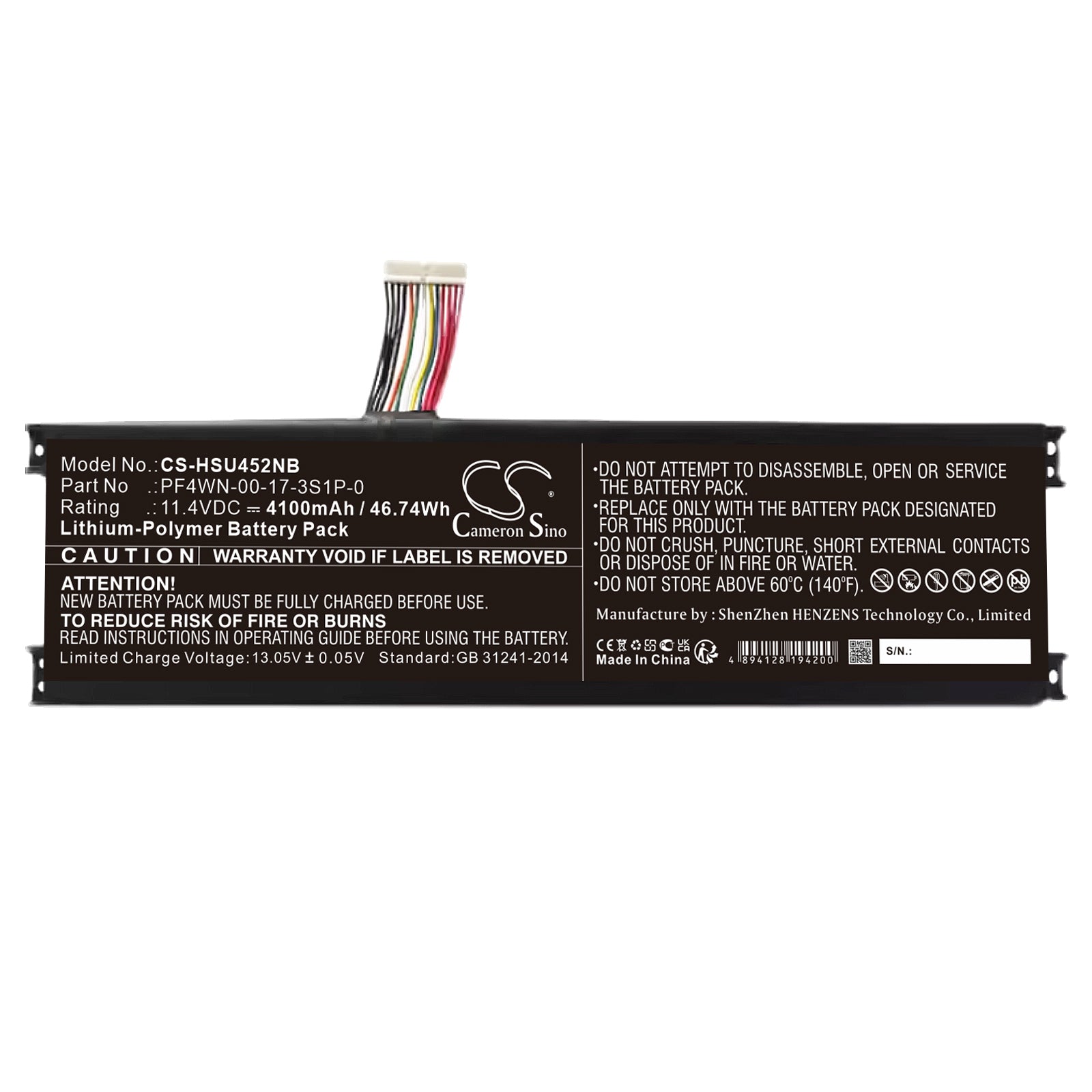 4100mAh 11.4V Li-Polymer Replacement Laptop Battery for Hasee U45A2, Kingbook U43S1 U47S2 U47T1 U45E1 Series Laptops
