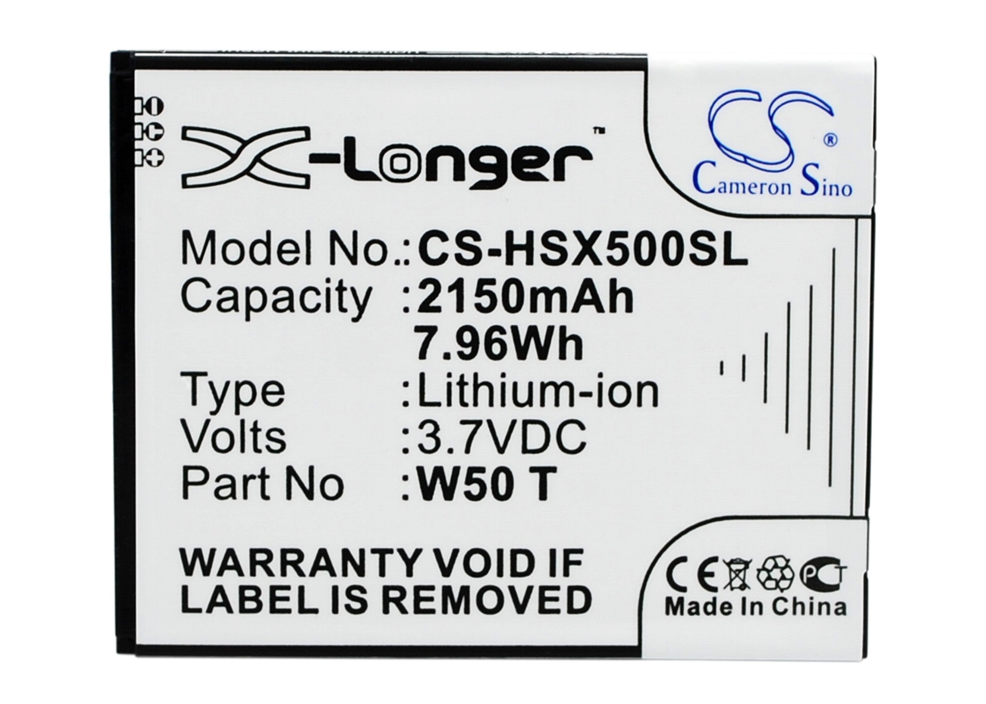 2150mAh Battery for HASEE X50, ZOPO ZP980 - 3.7V Li-ion Replacement Battery - Phone Application, 75.83x61.18mm
