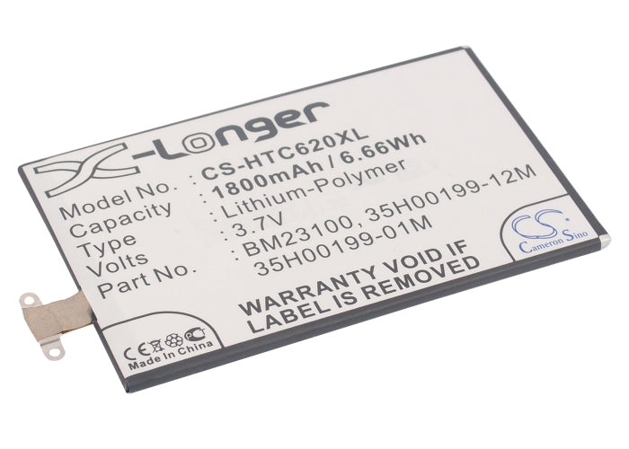 1800mAh Battery for HTC Windows Phone 8X C620e - Accord LTE, 3.7V Li-Polymer Replacement BM23100
