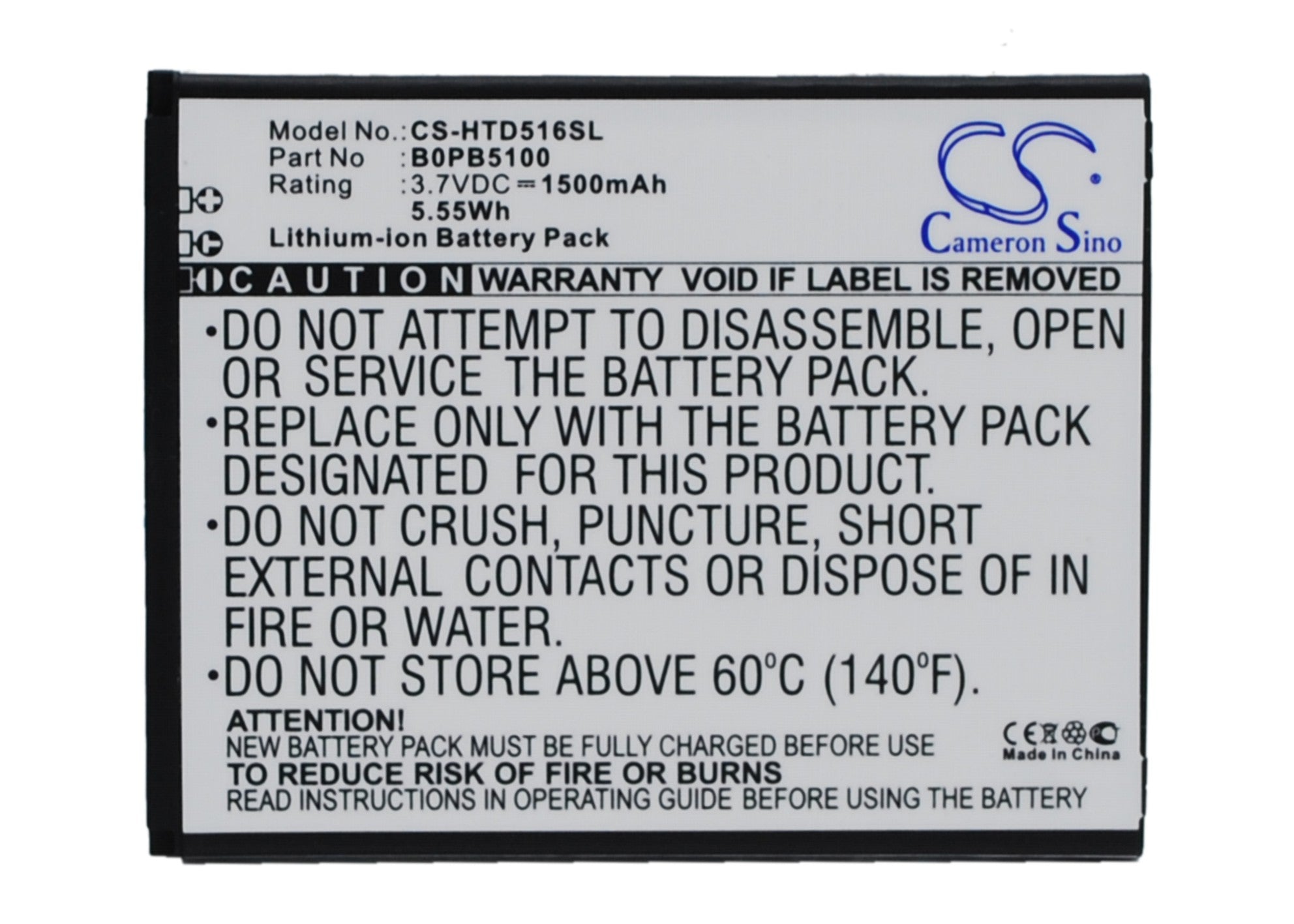 1500mAh Li-ion Replacement Battery for HTC Desire 516 Series - 3.7V 5.55Wh - Smartphone Battery
