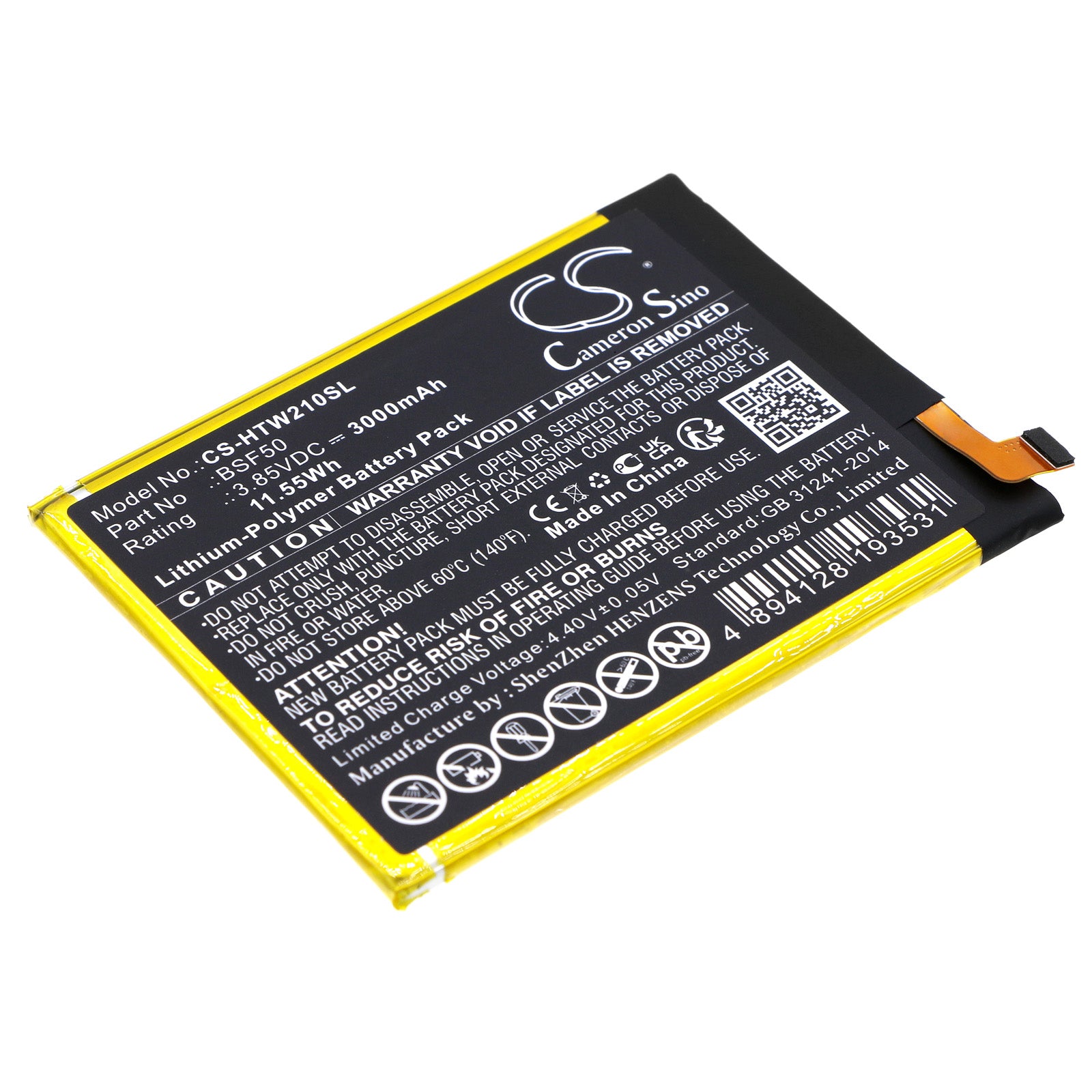 3000mAh Replacement Battery for HTC Wildfire E Lite BSF50 - 3.85V 11.55Wh Mobile Phone Battery
