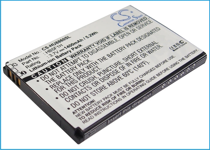 1400mAh Replacement Battery for Huawei U8860 Honor M886 Turkcell T30 - 3.7V Li-ion Battery, 53.8x42.3x5.6mm
