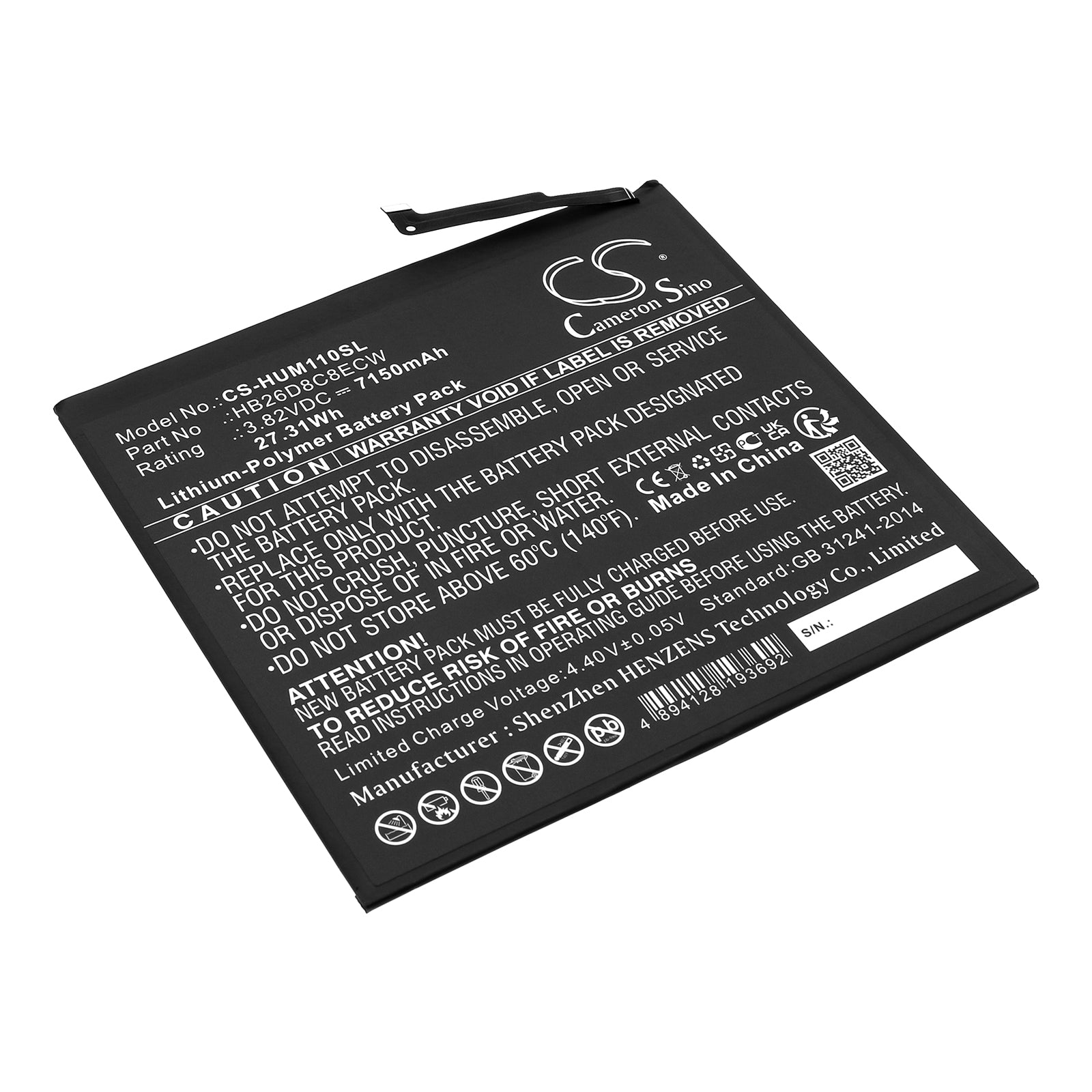 7150mAh Replacement Battery for Huawei MatePad 11 (DBY-W09) Tablet - 3.82V 27.31Wh Li-Polymer - Repair Part
