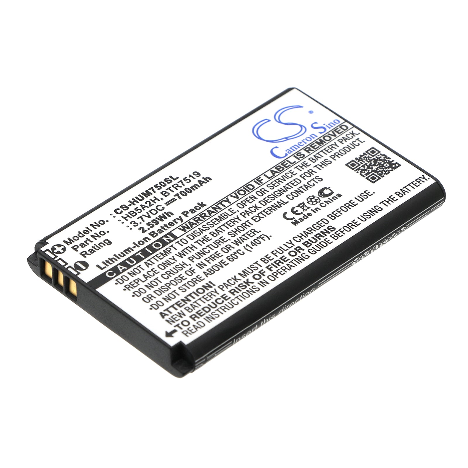 700mAh 3.7V Li-ion Replacement Battery for Cricket Crosswave, T-Mobile Pulse Mini, Huawei E5331
