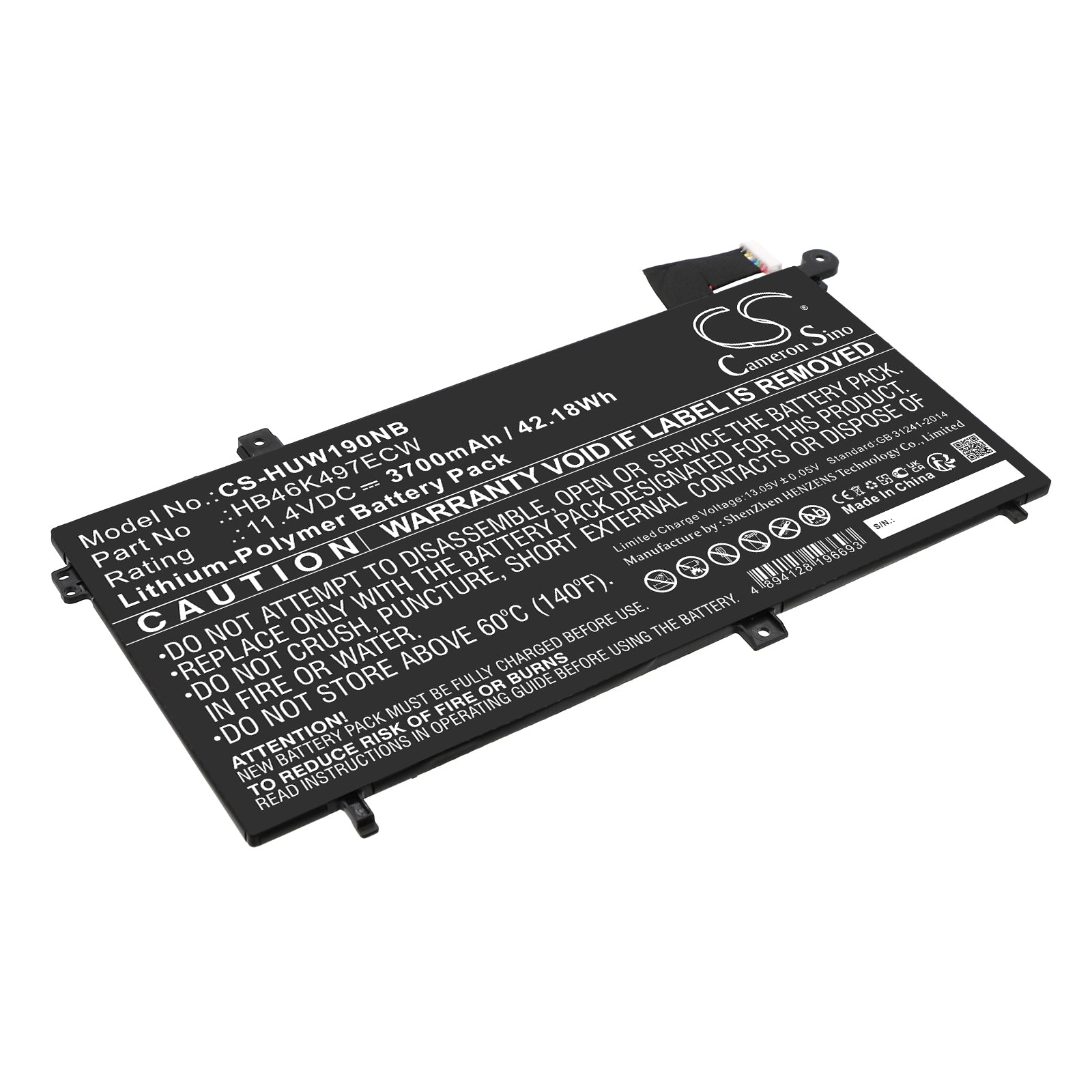 42.18Wh 3700mAh Replacement Battery for Huawei MateBook D Series Laptops - HB46K497ECW - Laptop Battery
