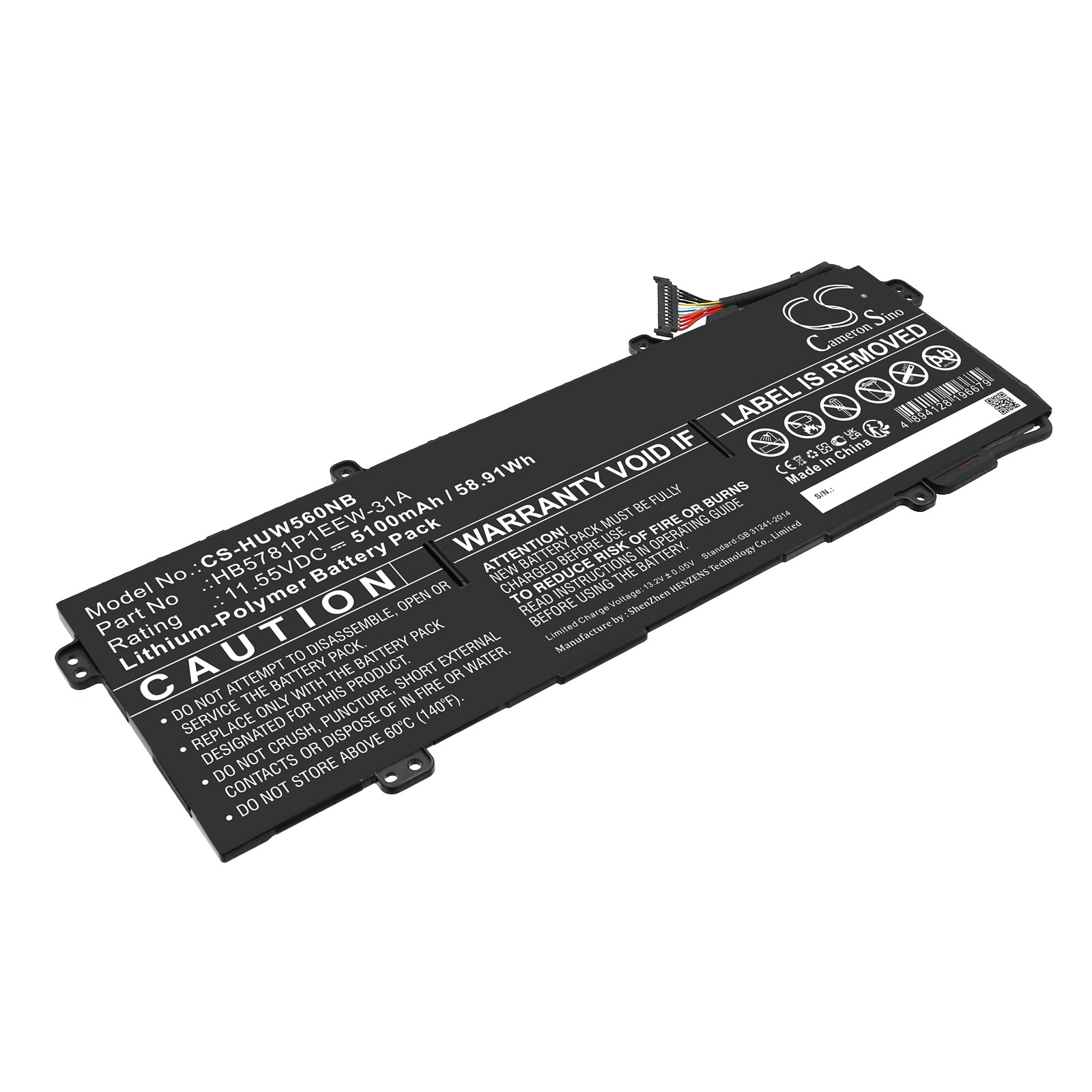 5100mAh Laptop Battery for Huawei MateBook 13S, 14S, D 16 2022 - HB5781P1EEW-31A/C, 11.55V Li-Polymer Replacement
