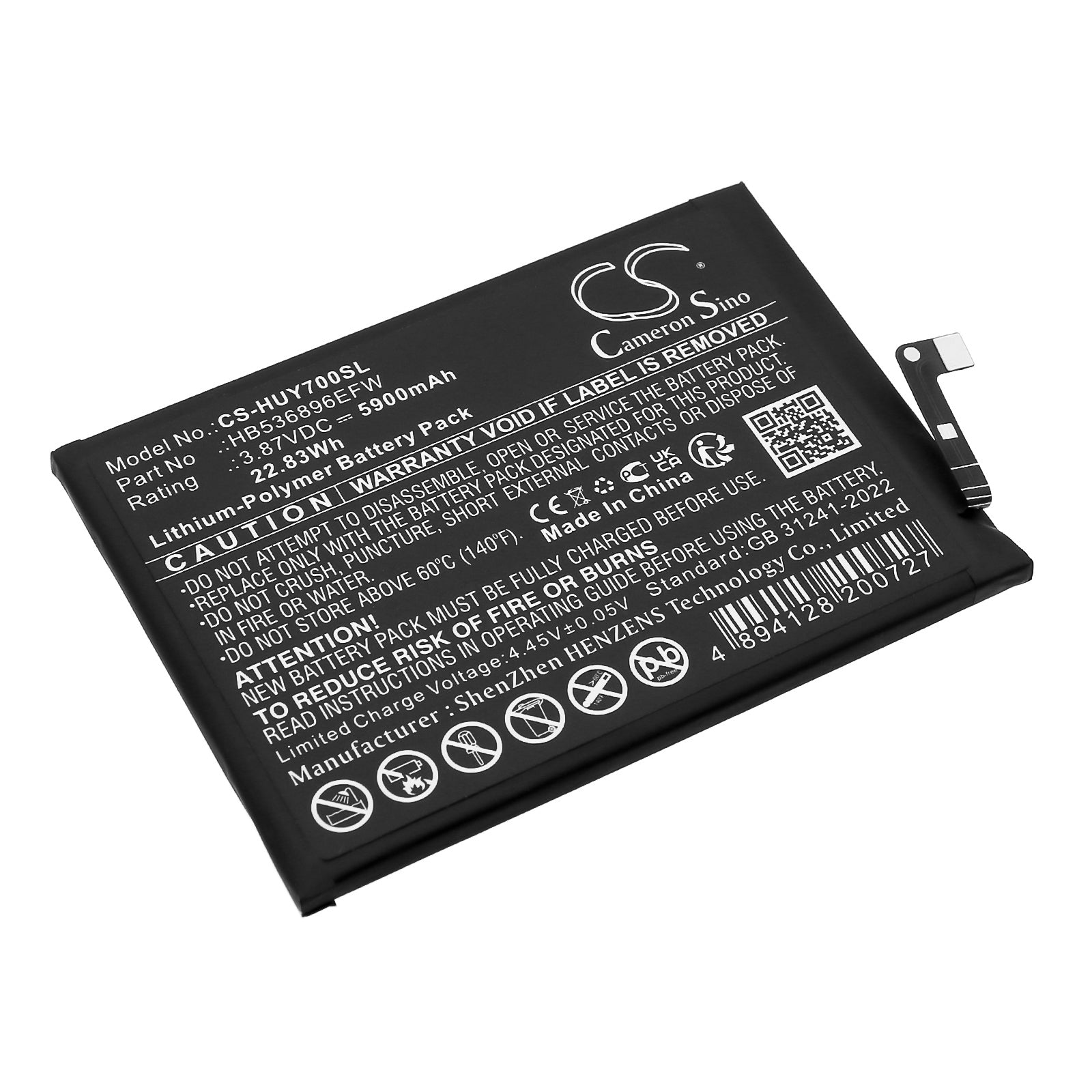 5900mAh Extended Life Replacement Battery for Huawei Nova Y70/Y70+ (MGA-LX3/LX9) HB536896EFW - Phone Battery
