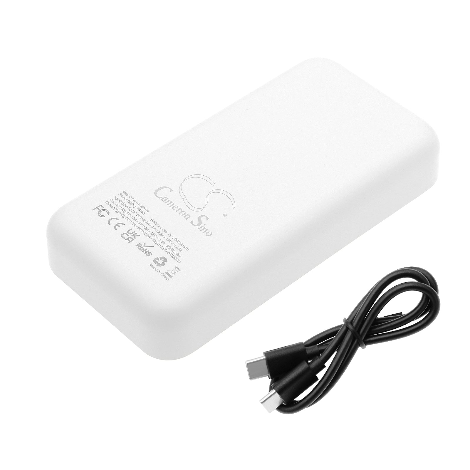 20000mAh USB-C Power Bank: QC3.0 & 18W PD Fast Charging, 5V Li-Polymer Battery - Universal Application, 100Wh 
