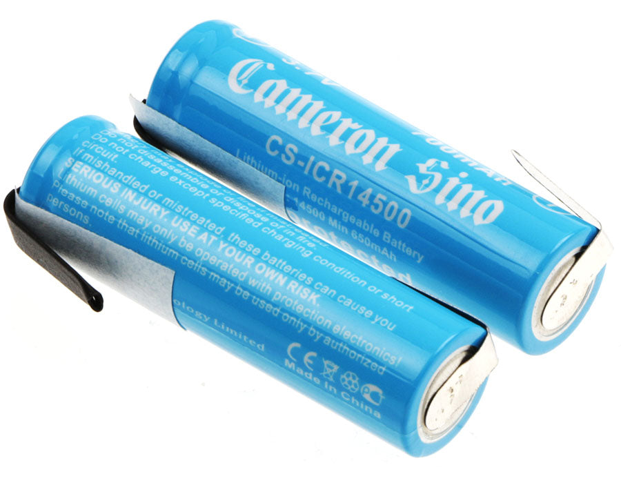 14500 Li-ion Button Cell Battery - 3.7V 2.59Wh - Rechargeable, 90° Tab, 49.6x15x14.1mm - Electronics Application
