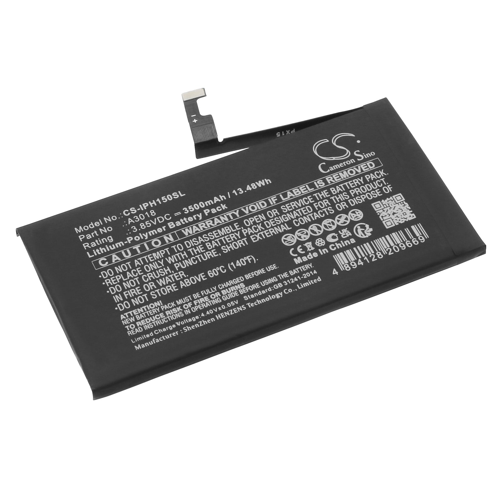 iPhone 15 Replacement Battery A3018: 3500mAh Li-Polymer, 13.48Wh - Premium Mobile Phone Battery
