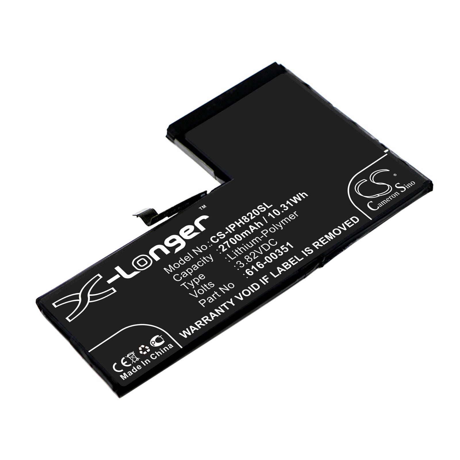 2700mAh iPhone X Replacement Battery - MQA62LL/A, MQA92LL/A Compatible - 3.82V Li-Polymer - Extended Life
