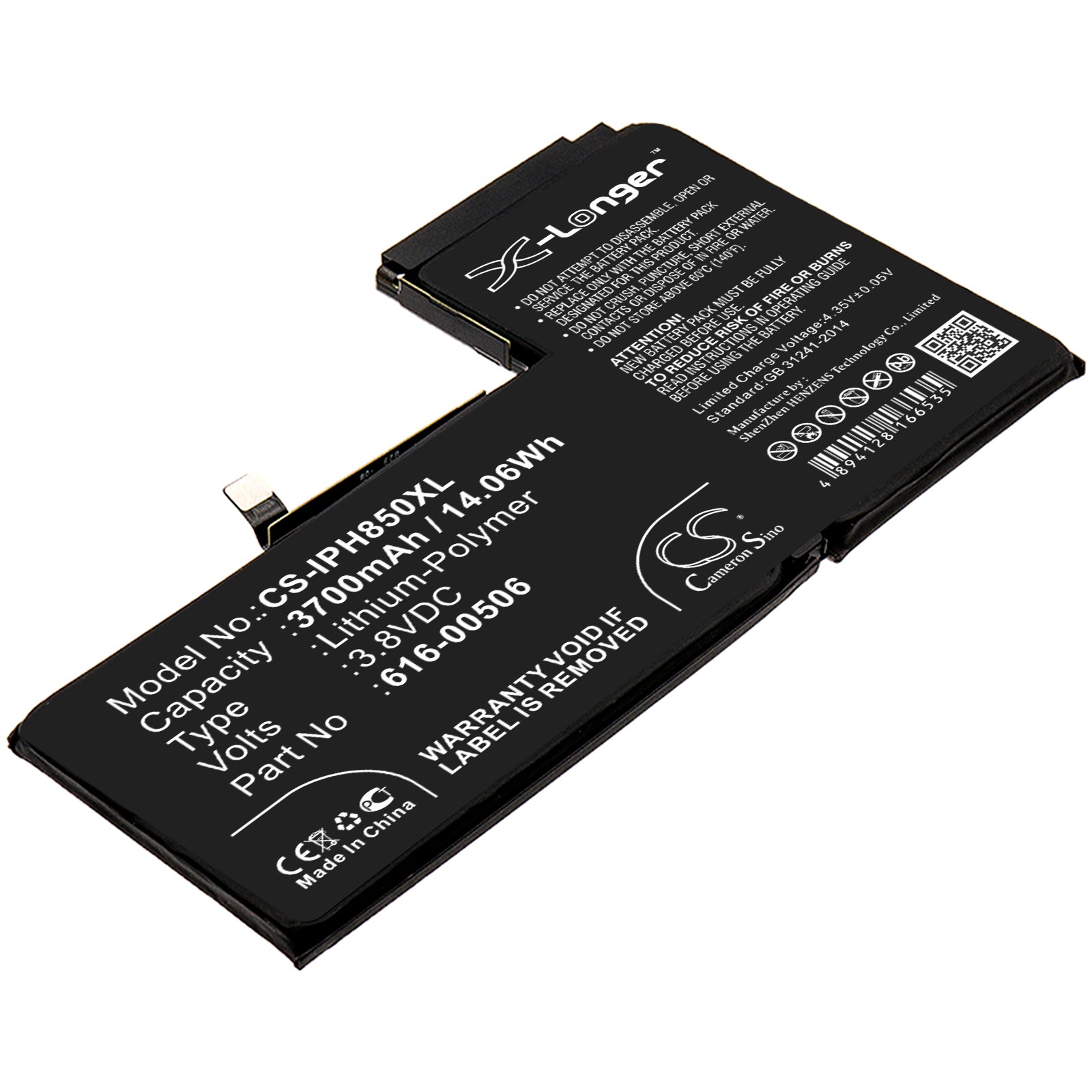 3700mAh iPhone Xs Max Replacement Battery - A1921, A2100 - High Capacity, 3.8V, Li-Polymer - Incl. Repair Kit
