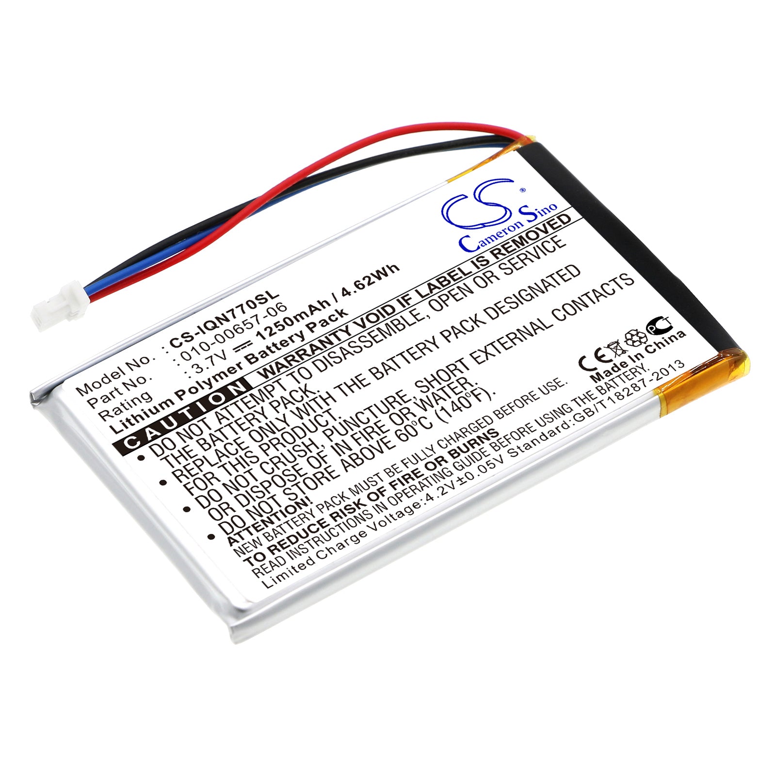 1250mAh GPS Battery for Garmin Nuvi 770 & 770T, 3.7V Li-Polymer, Exact Replacement - Garmin 010-00657-06 Compatible
