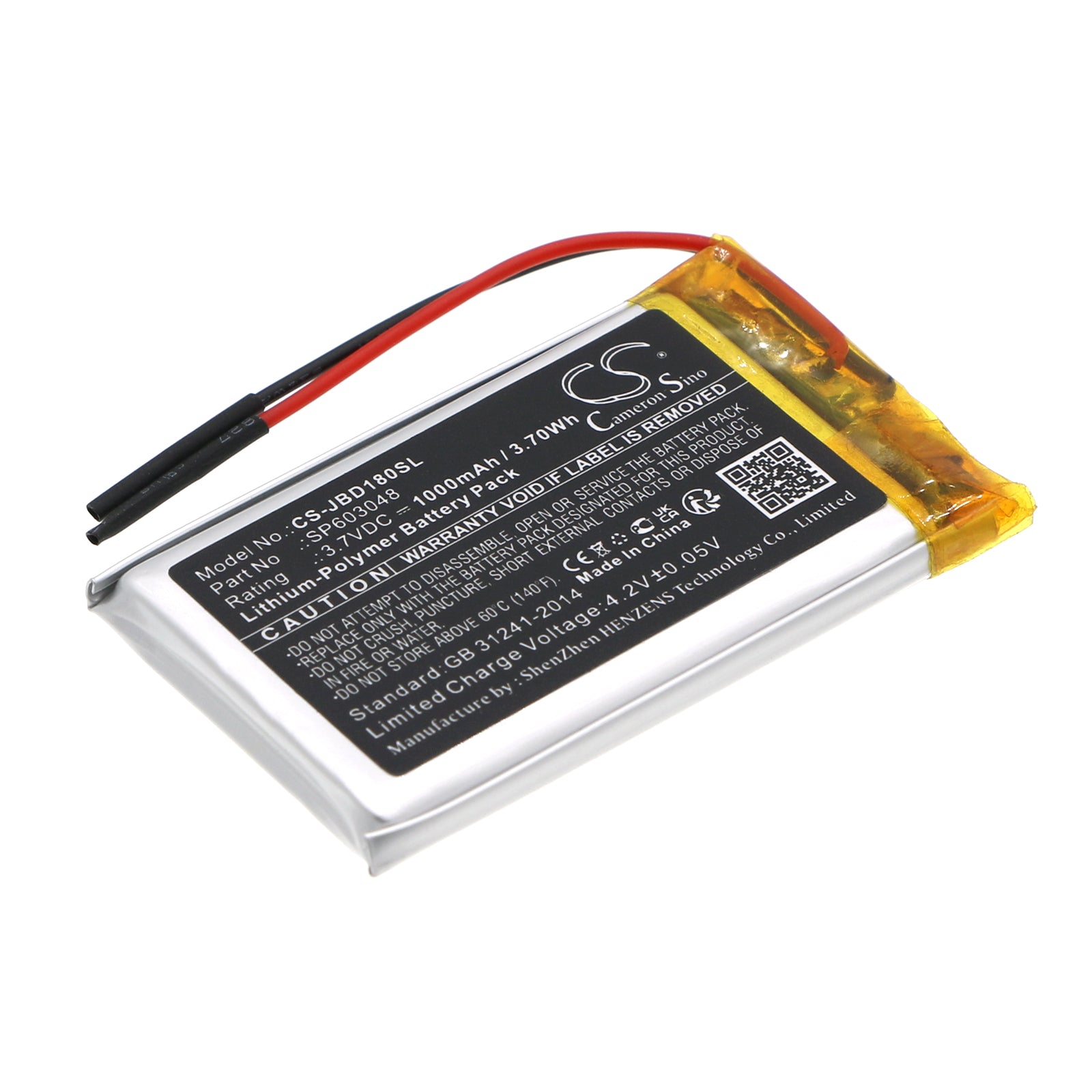 1000mAh 3.7V Li-Polymer Battery for JBL SD-18 & SD-21 Speakers (50.4x29.8x18mm) - Replacement JBL SP603048
