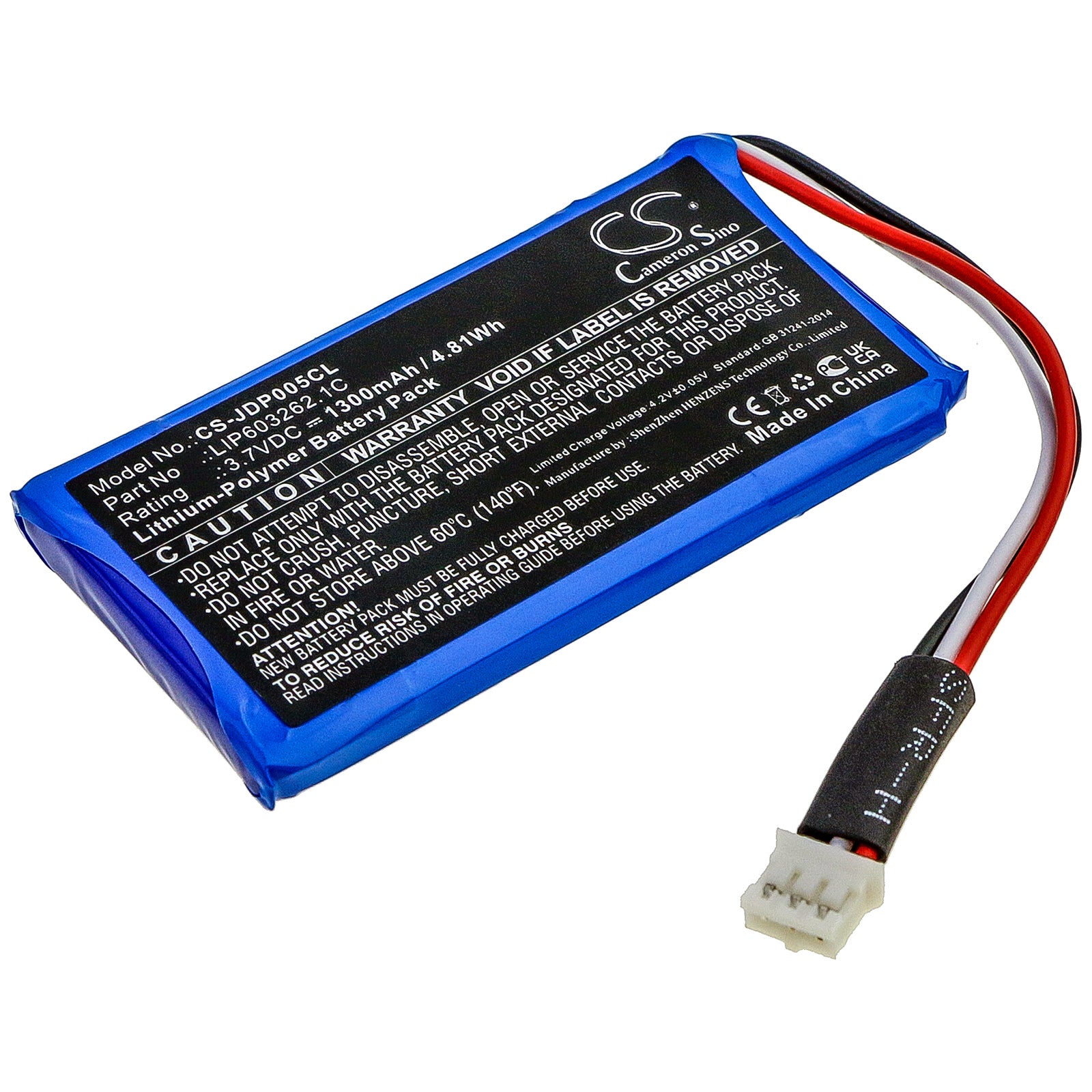 1300mAh Replacement Battery for Jablocom GDP-04i Cordless Phone (3.7V Li-Polymer) - High Capacity Backup Power, 62x34x6mm
