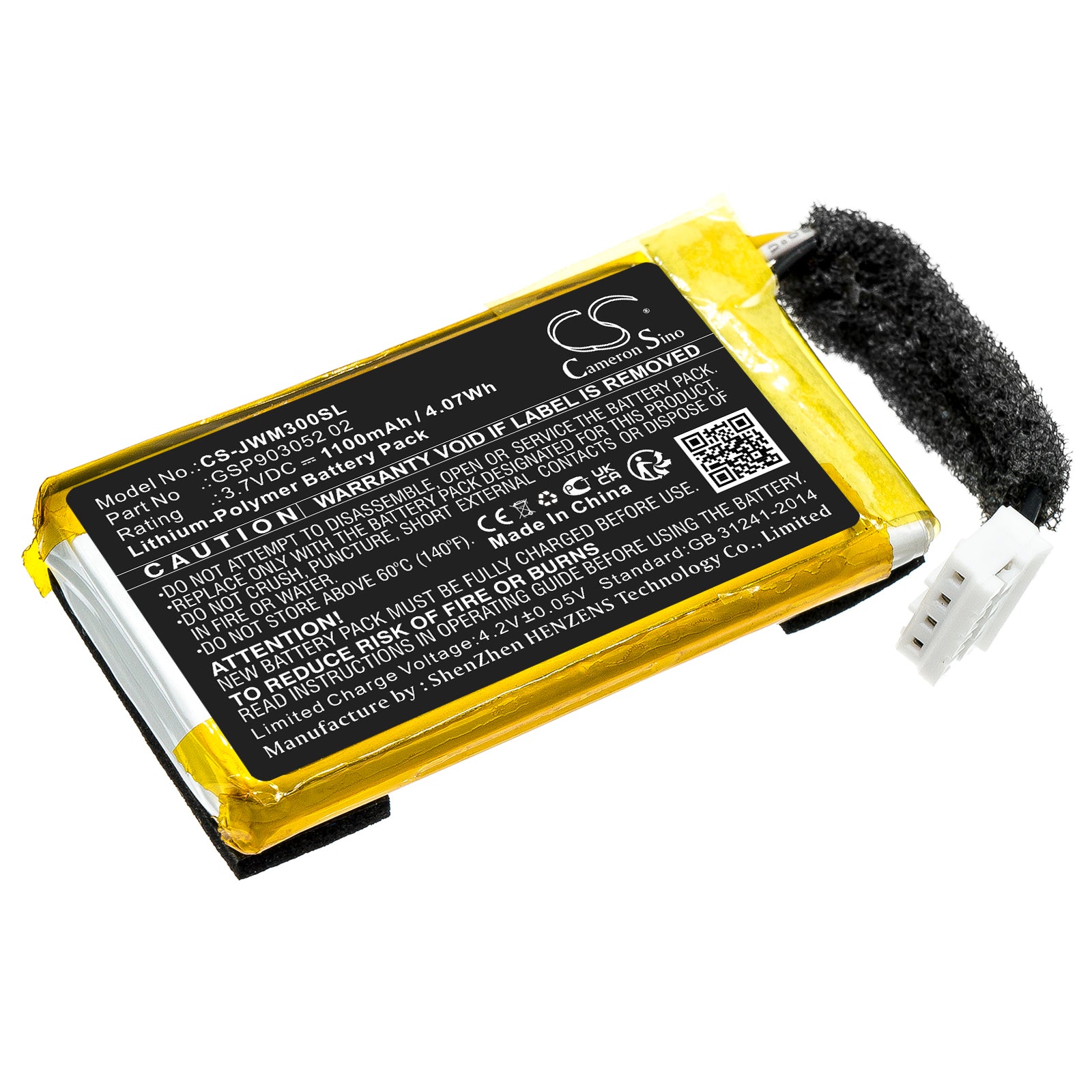 JBL Wind 3 & 3S Speaker Battery: 1100mAh, 3.7V, Replacement GSP903052 02 - 49.5x30x8.5mm Li-Polymer
