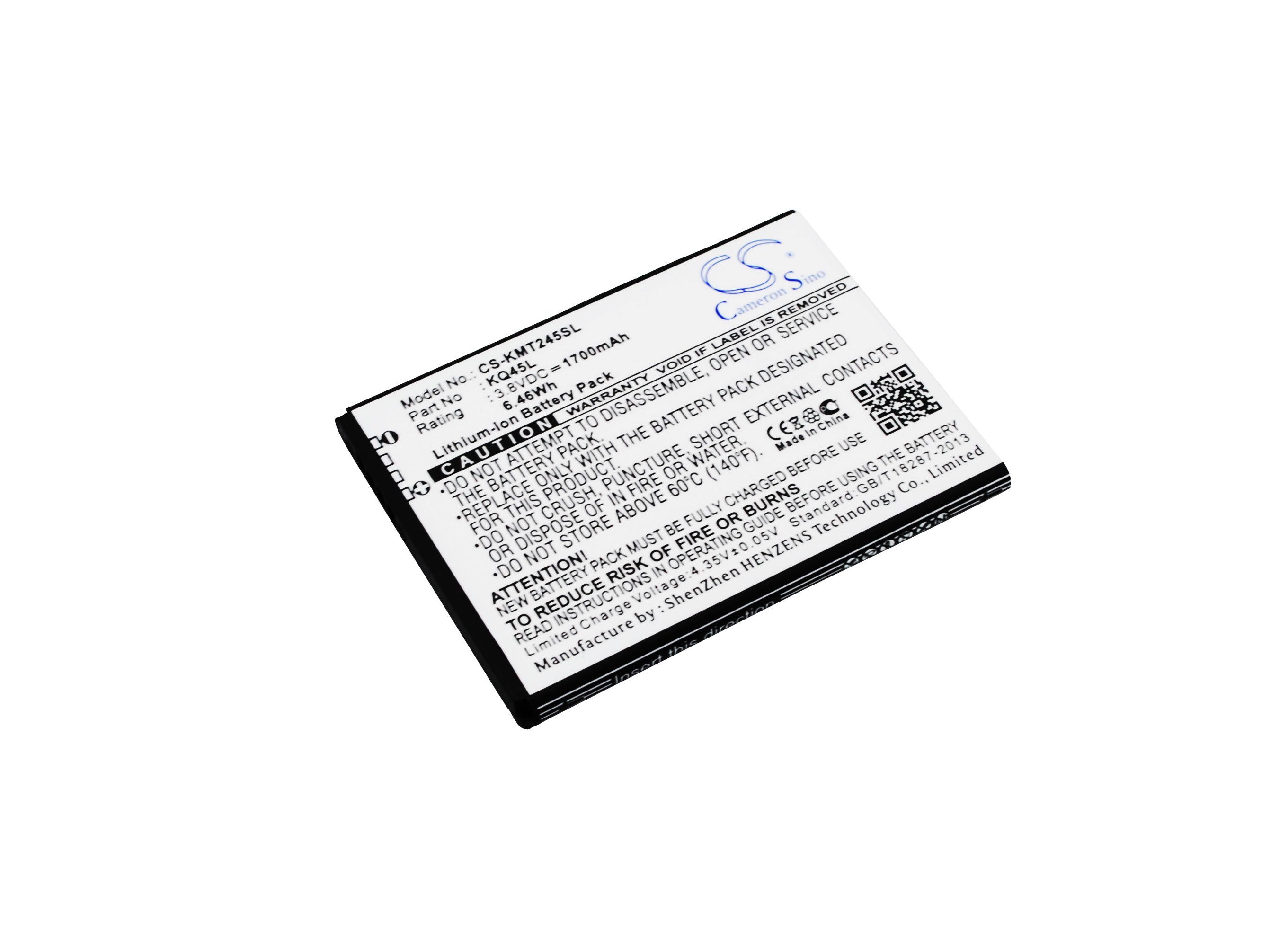 1700mAh Replacement Battery for KAZAM Thunder2 4.5L & Q4.5L Smartphone - 3.8V 6.46Wh Li-ion Backup Power
