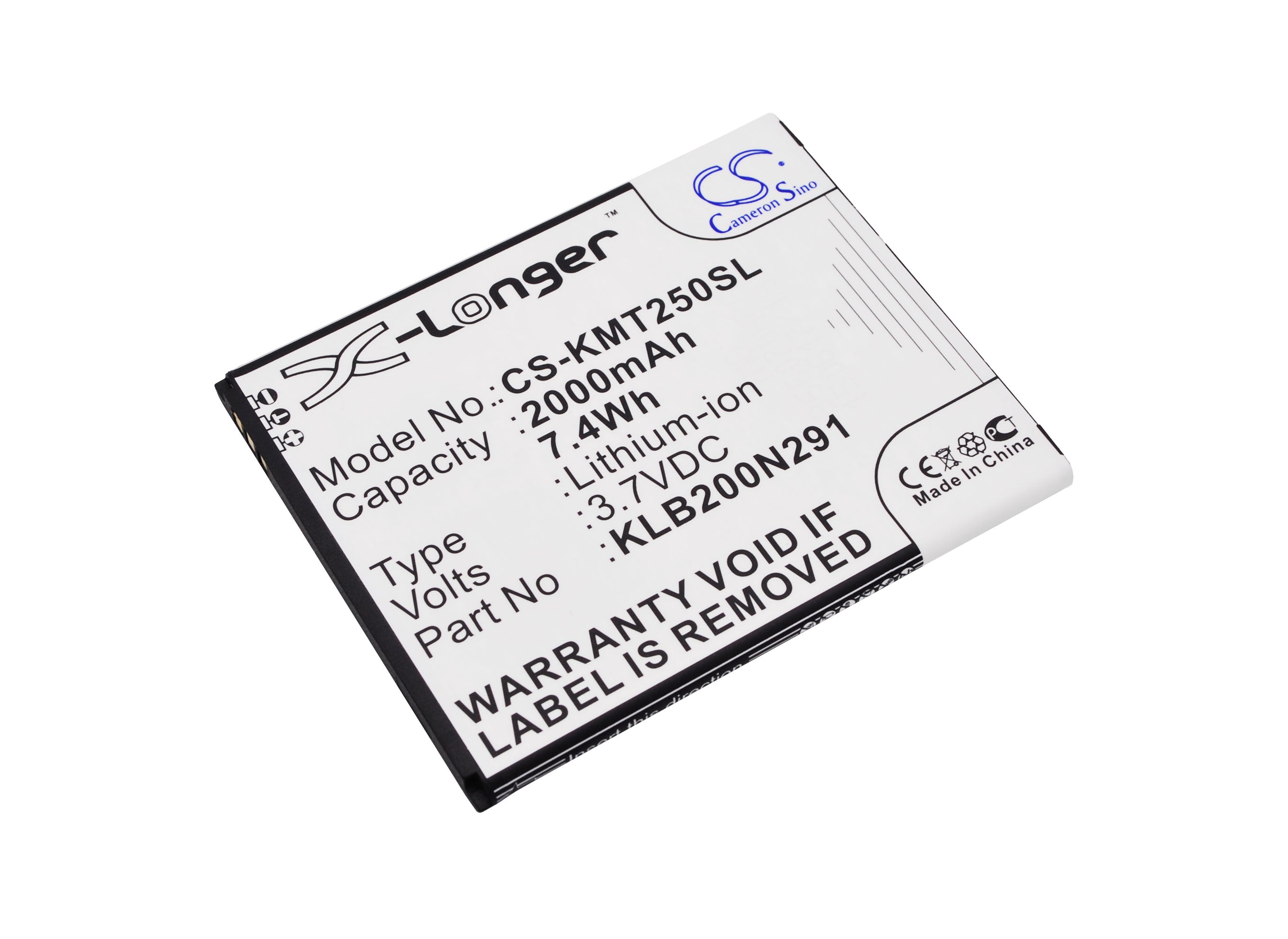 2000mAh 3.7V Li-ion Replacement Battery for KAZAM Trooper2 5.0 & X5.0 Smartphone, 73.83x60.06mm Dimensions
