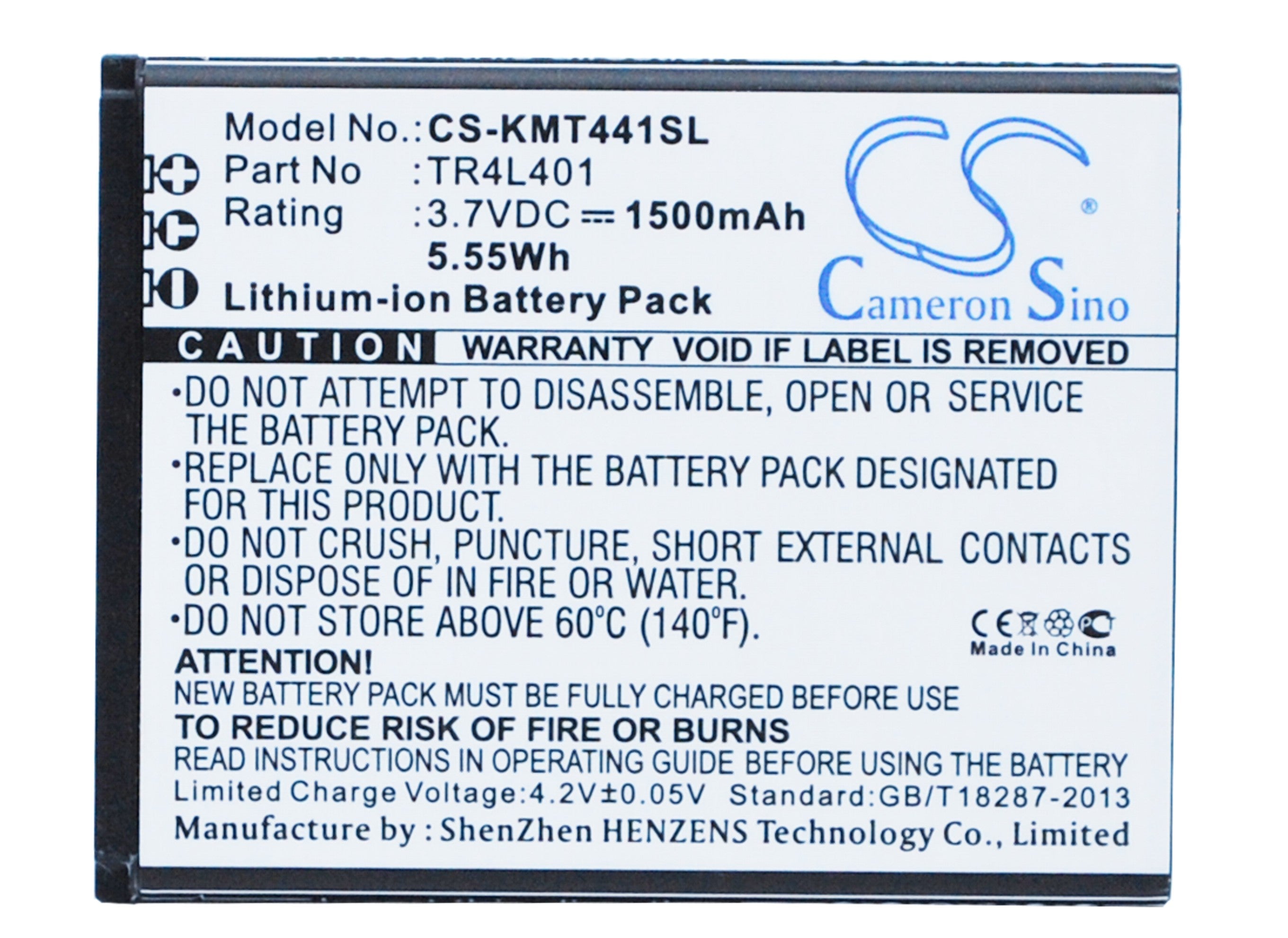 1500mAh Replacement Battery for KAZAM Trooper 441L, 440L Smartphones - 3.7V Li-ion - TR4L4044044-01
