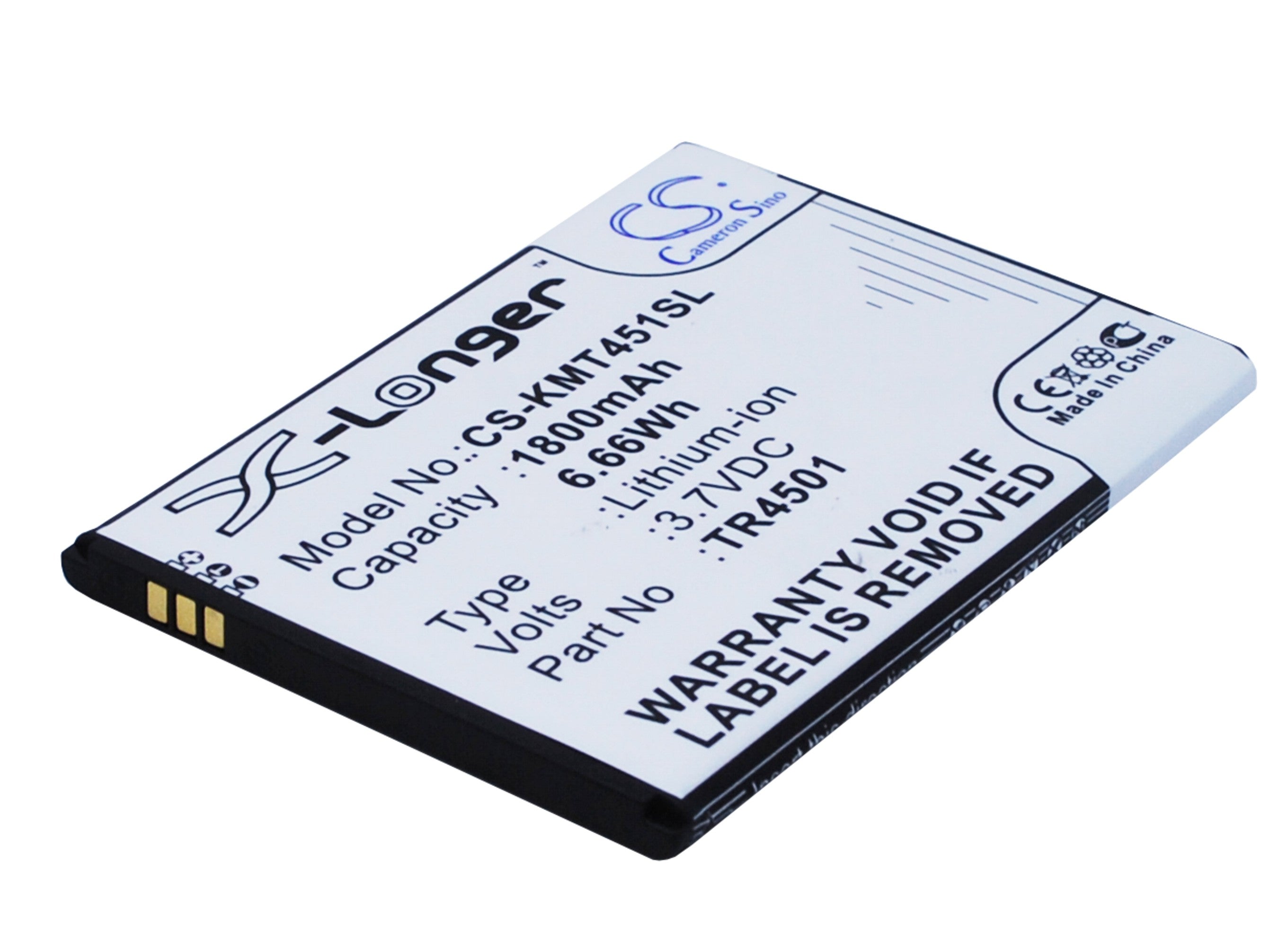 1800mAh Replacement Battery for Archos 50 Titanium 4G & Kazam Trooper 451 - 3.7V Li-ion - Size: 71x52.9x4.5mm
