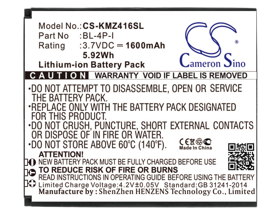 1600mAh 3.7V Li-ion Replacement Battery for DEXP IXION X lte 4.5 & Kruger&Matz KM0416 Smartphones
