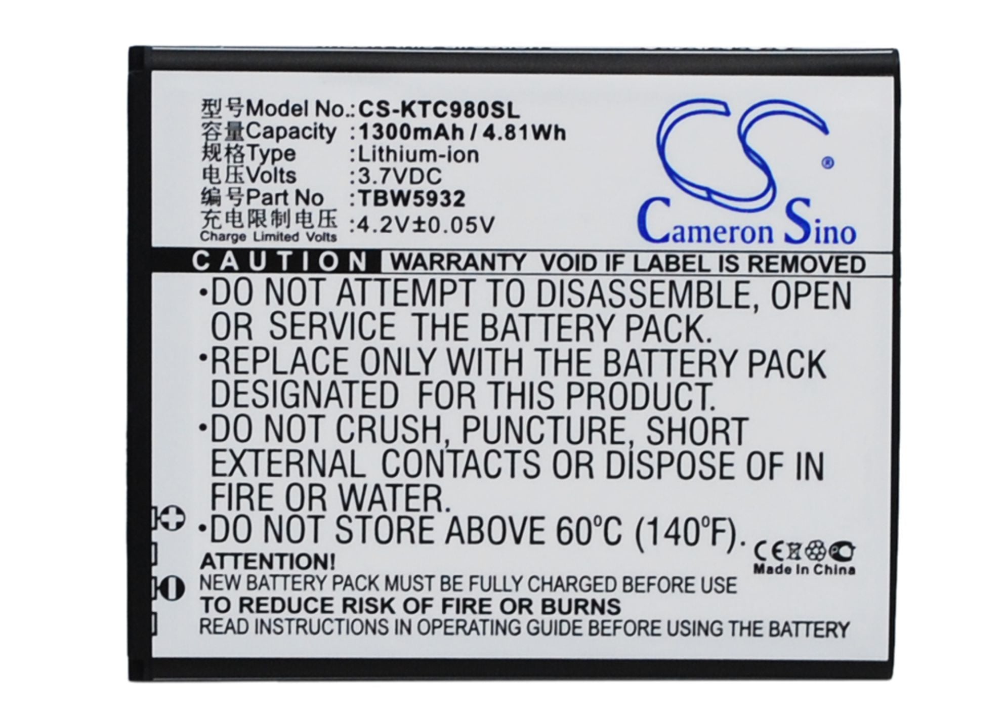 1300mAh Replacement Battery for Fly IQ442 Quad Miracle 2 & K-Touch - 3.7V Li-ion - Smartphone Repair Part
