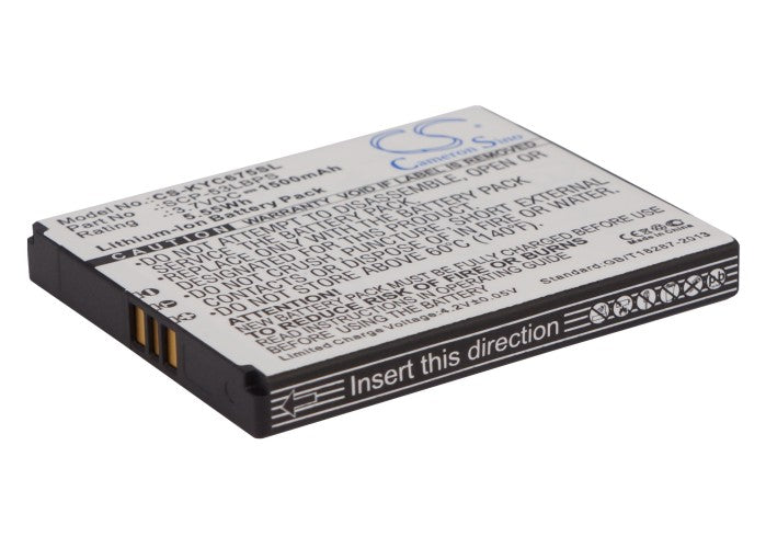 1500mAh Replacement Battery for Kyocera Hydro Elite C6750 - 4G LTE Smartphone, 3.7V Li-ion
