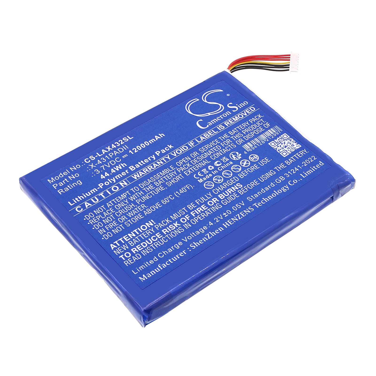 Launch X431 Pad II Diagnostic Scanner Replacement Battery, 12000mAh Li-Polymer, 3.7V, 44.4Wh
