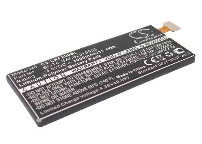 3000mAh Replacement Battery for LG Optimus GK F220S/K/L Smartphone - BL-T6 (High Capacity)
