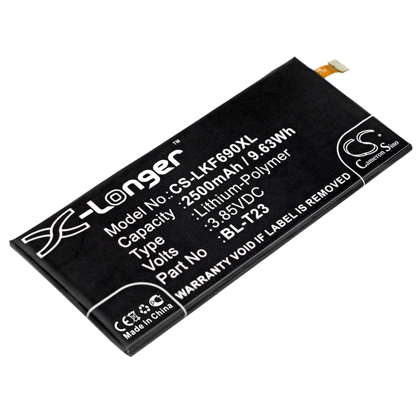 LG X Cam 4G Replacement Battery - K580, K500, F690L - 2500mAh 3.85V Li-Polymer - High Capacity, Extended Life
