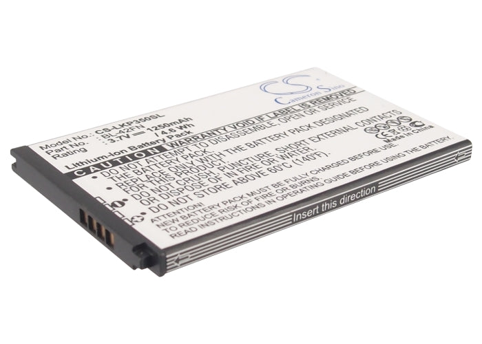 1250mAh Replacement Battery for LG Optimus Me P350 C550 Smartphone - 3.7V Li-ion, 65x42x4mm
