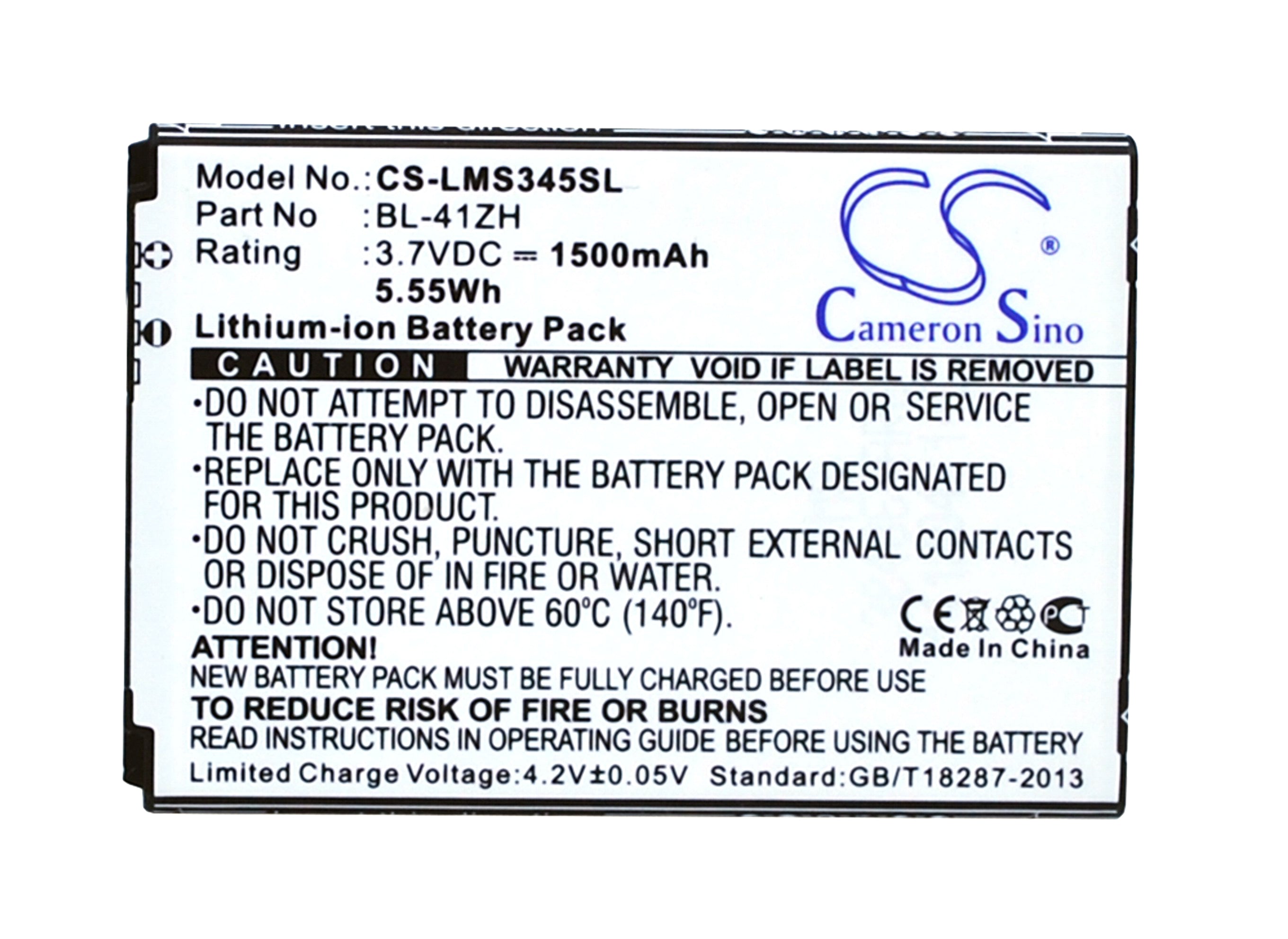 1500mAh Replacement Battery for LG Optimus: Leon, L50, L Fino - 3.7V Li-ion - BL-41ZH, EAC62378407
