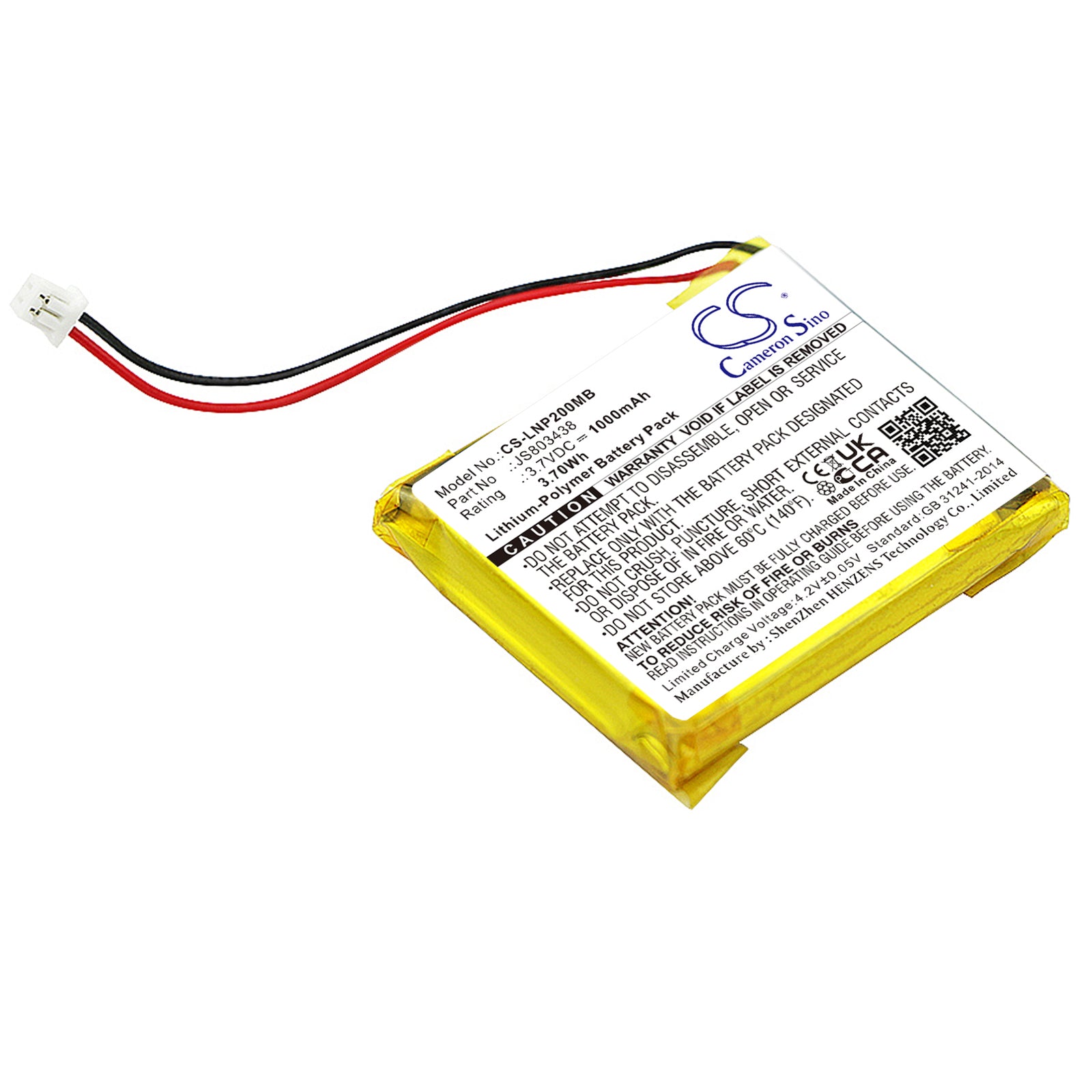 1000mAh Replacement Battery for Luvion Platinum 2 Baby Monitor - 3.7V Li-Polymer - JS803438
