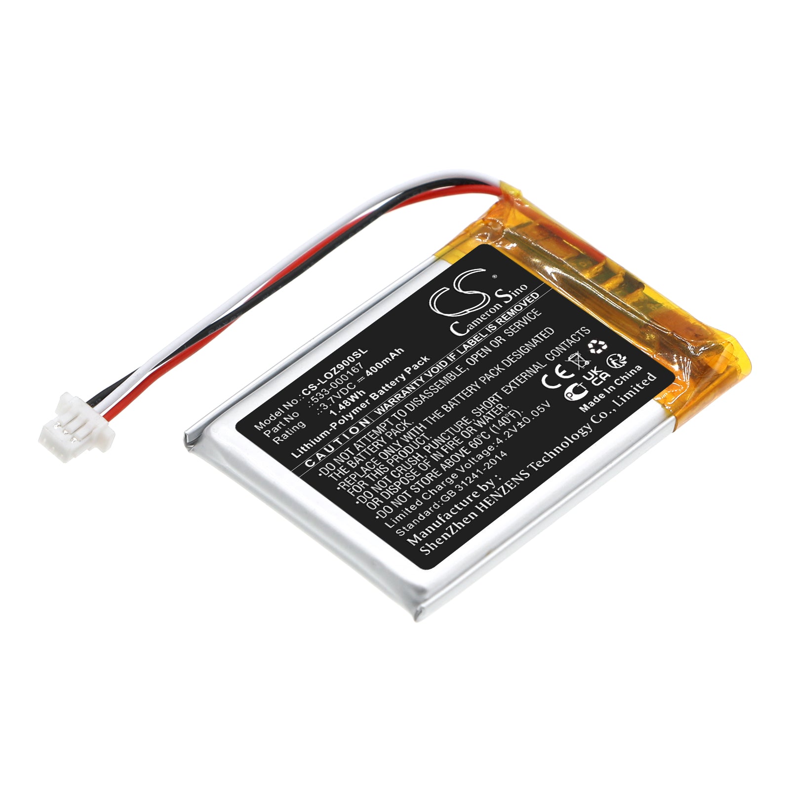 400mAh Replacement Battery for Logitech Zone & Zone 900 - 3.7V Li-Polymer Headset Battery, Replaces 533-000167 & 383040
