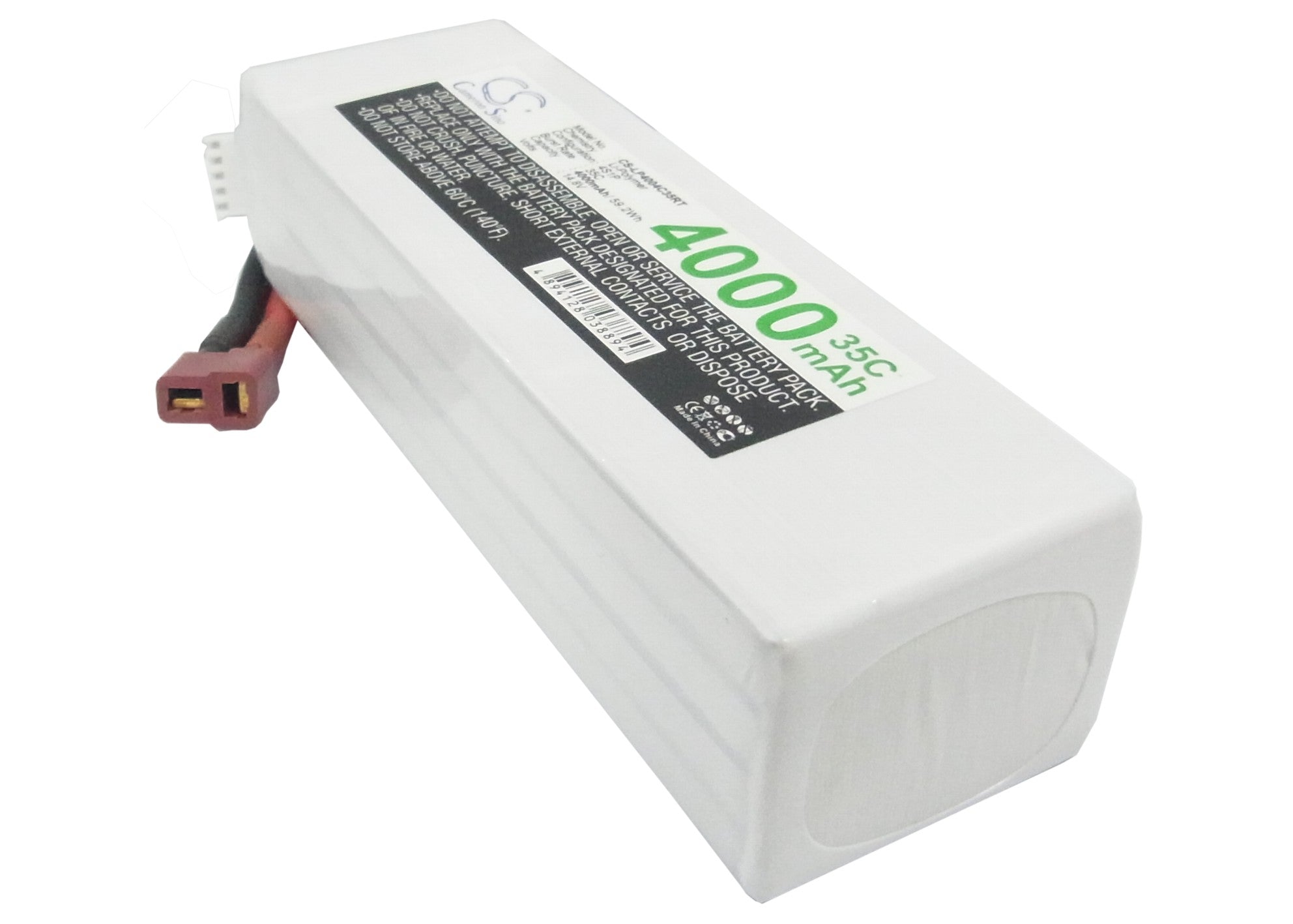 14.8V 4000mAh LiPo Battery Pack for RC Robot - 59.2Wh, CS-LP4004C35RTR, 140.26x47.27x39.25mm
