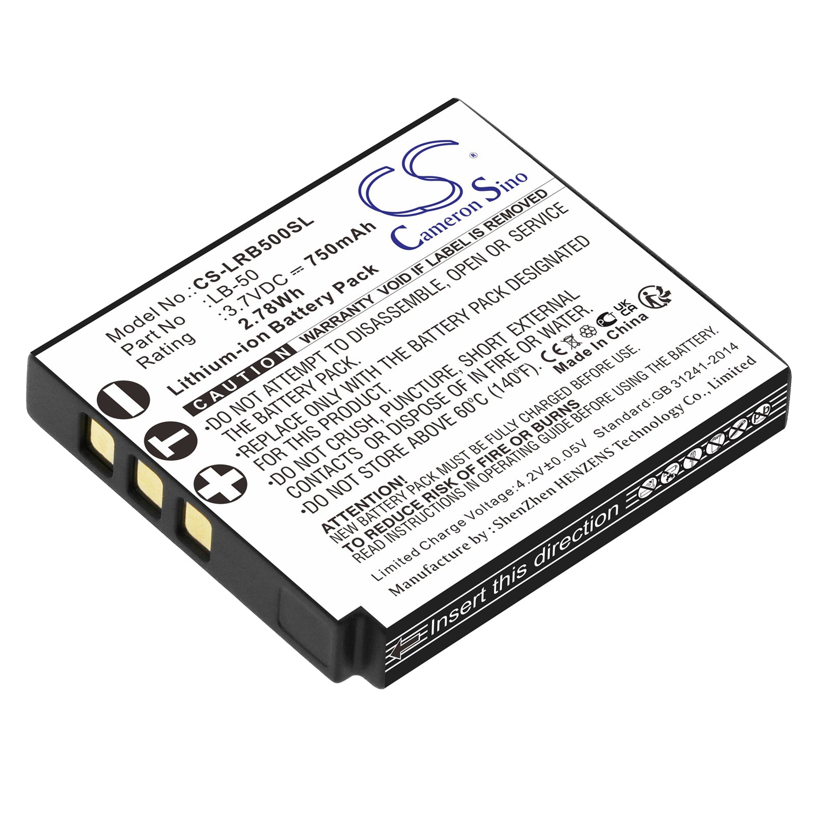 750mAh 3.7V Li-ion Battery - Lectrosonics SSM/IFBR1B Transmitter/Receiver Replacement, LB-50
