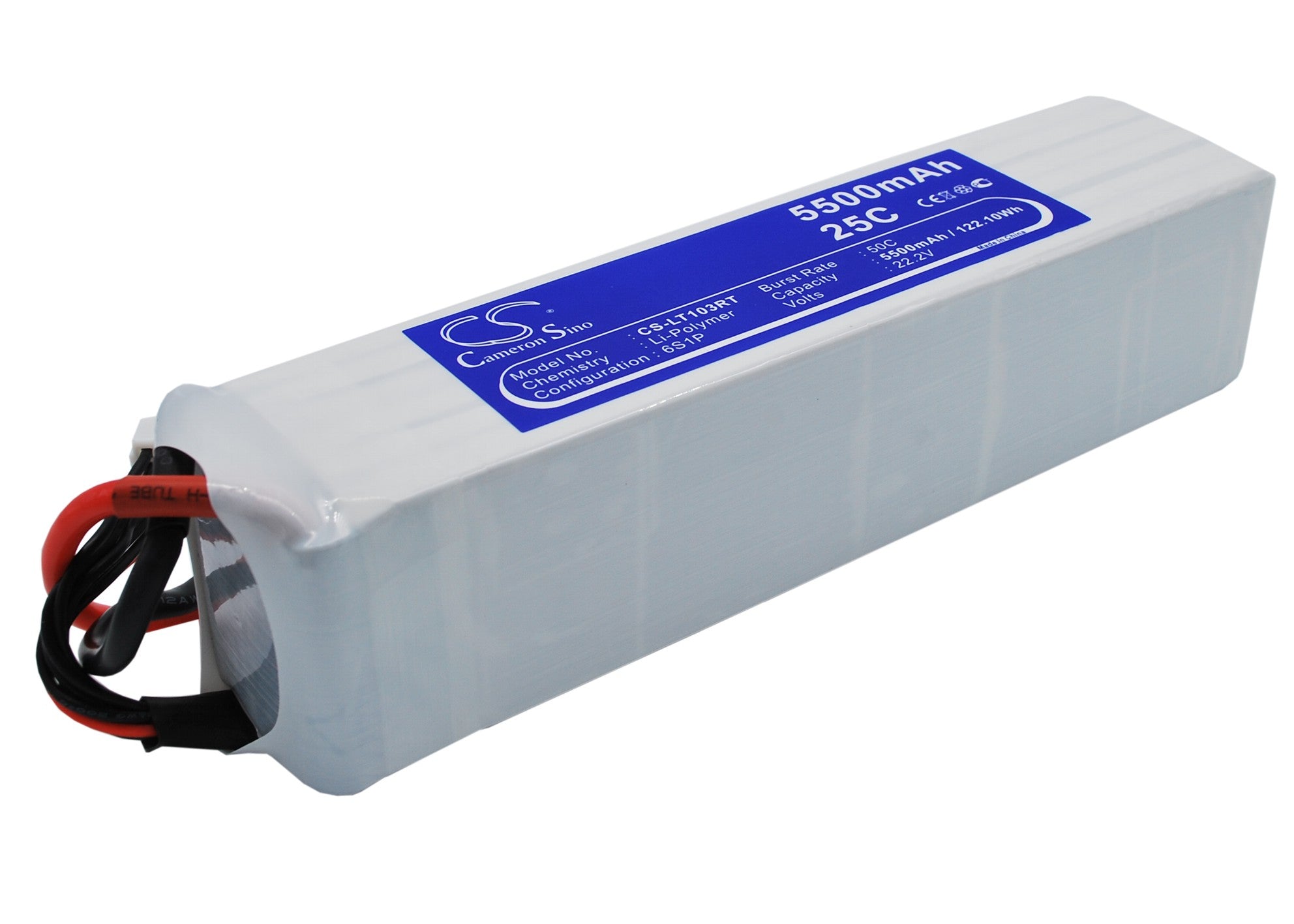 22.2V 5500mAh LiPo Battery - CS-LT103RT - RC Car, Truck, Boat Use - 122.1Wh, 50C, 194x46x45mm High Discharge
