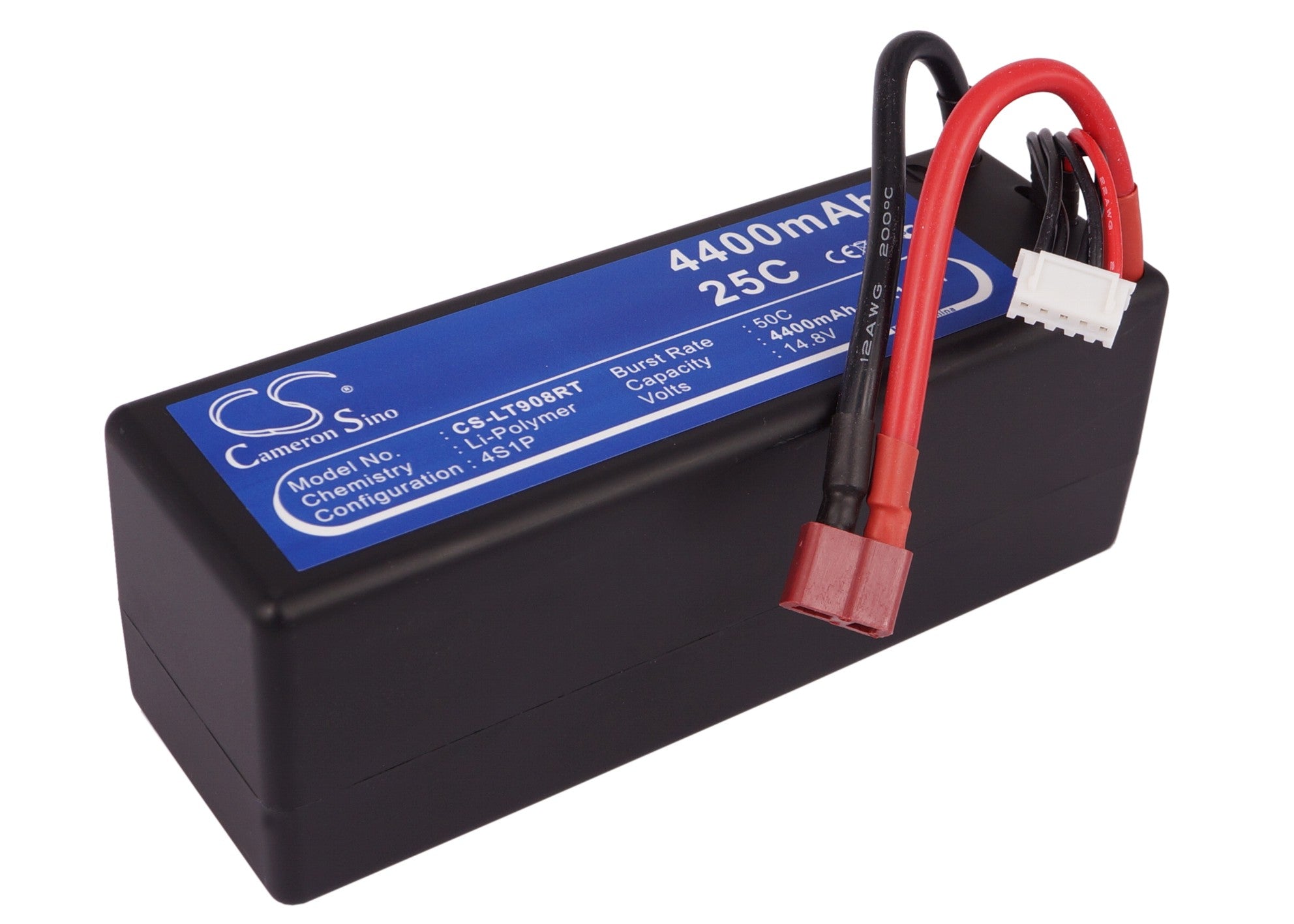 High-Performance 14.8V 4400mAh 70C LiPo Battery for RC Cars (CS-LT908RT) - 139x47x49.5mm, 65.12Wh, Max Power
