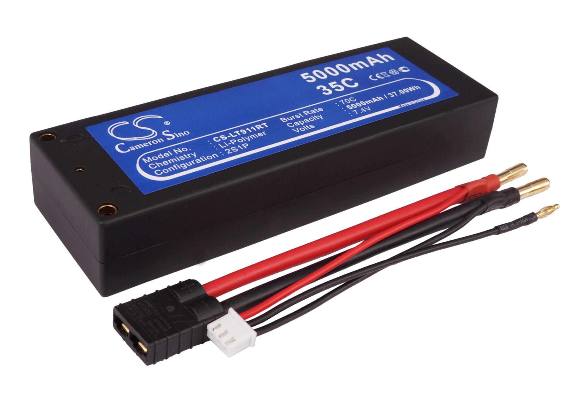 7.4V 5000mAh LiPo Battery Pack for CS-LT911 RTR RC Cars - 37Wh, 138.5x46x25mm

