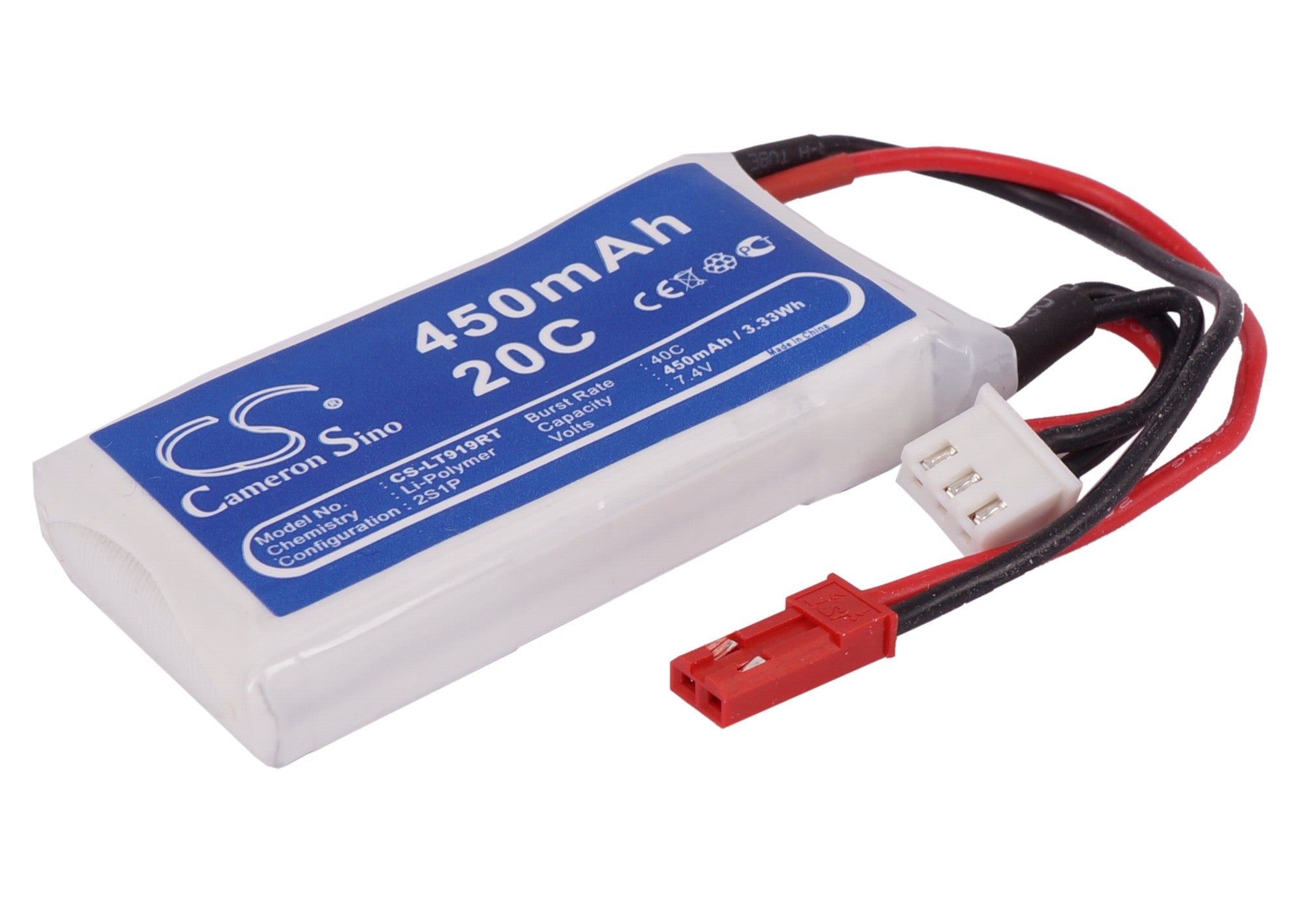 7.4V 450mAh LiPo Battery for RC Cars (CS-LT919RTRC) - 60x31x11.4mm, 3.33Wh - Compact Power
