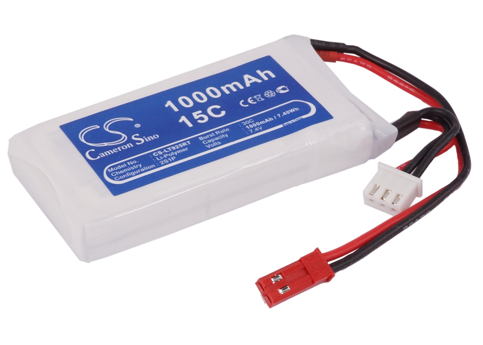 7.4V 1000mAh LiPo Battery for RC Cars CS-LT925RT - 68.9x36.7x12.2mm, 7.4Wh - High Performance Power
