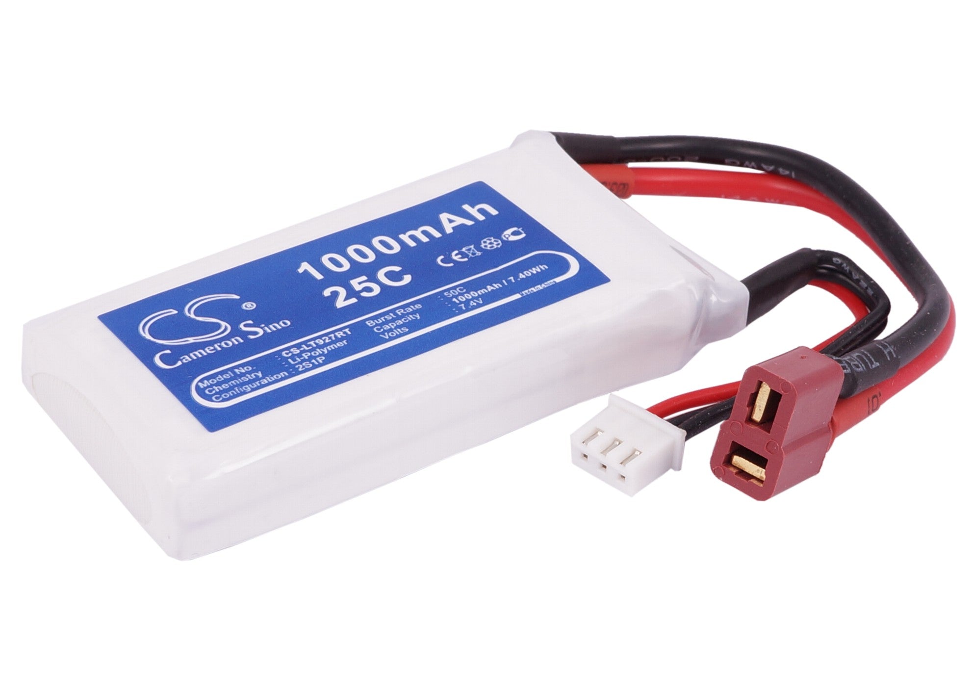 7.4V 1000mAh Li-Polymer Battery Pack for RC Cars CS-LT927RT (77x36x15.5mm, 7.4Wh) High Performance
