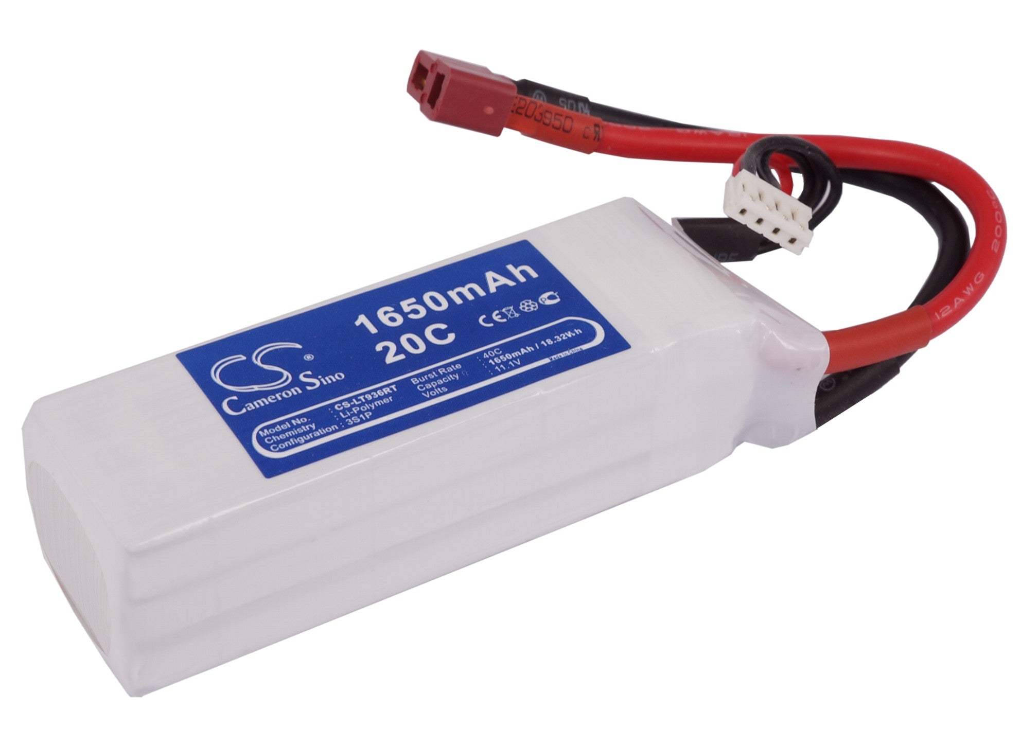 High-Performance 1650mAh 11.1V LiPo Battery for RC Cars: 70C, 94x31x27.5mm, CS-LT936RT
