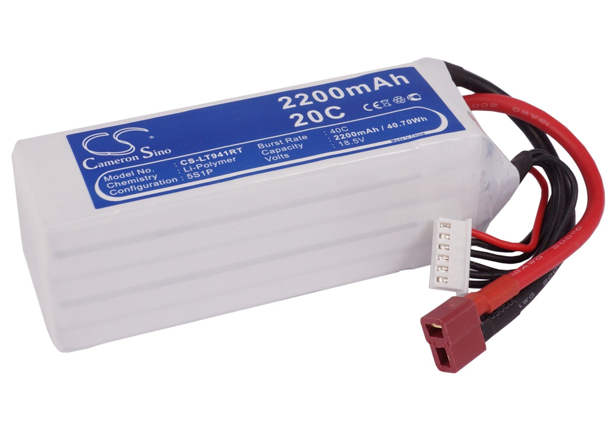 2200mAh 18.5V Li-Polymer Battery Pack - RC Car Power, Compact 8.5x35.5x42.5mm, CS-LT941RTR
