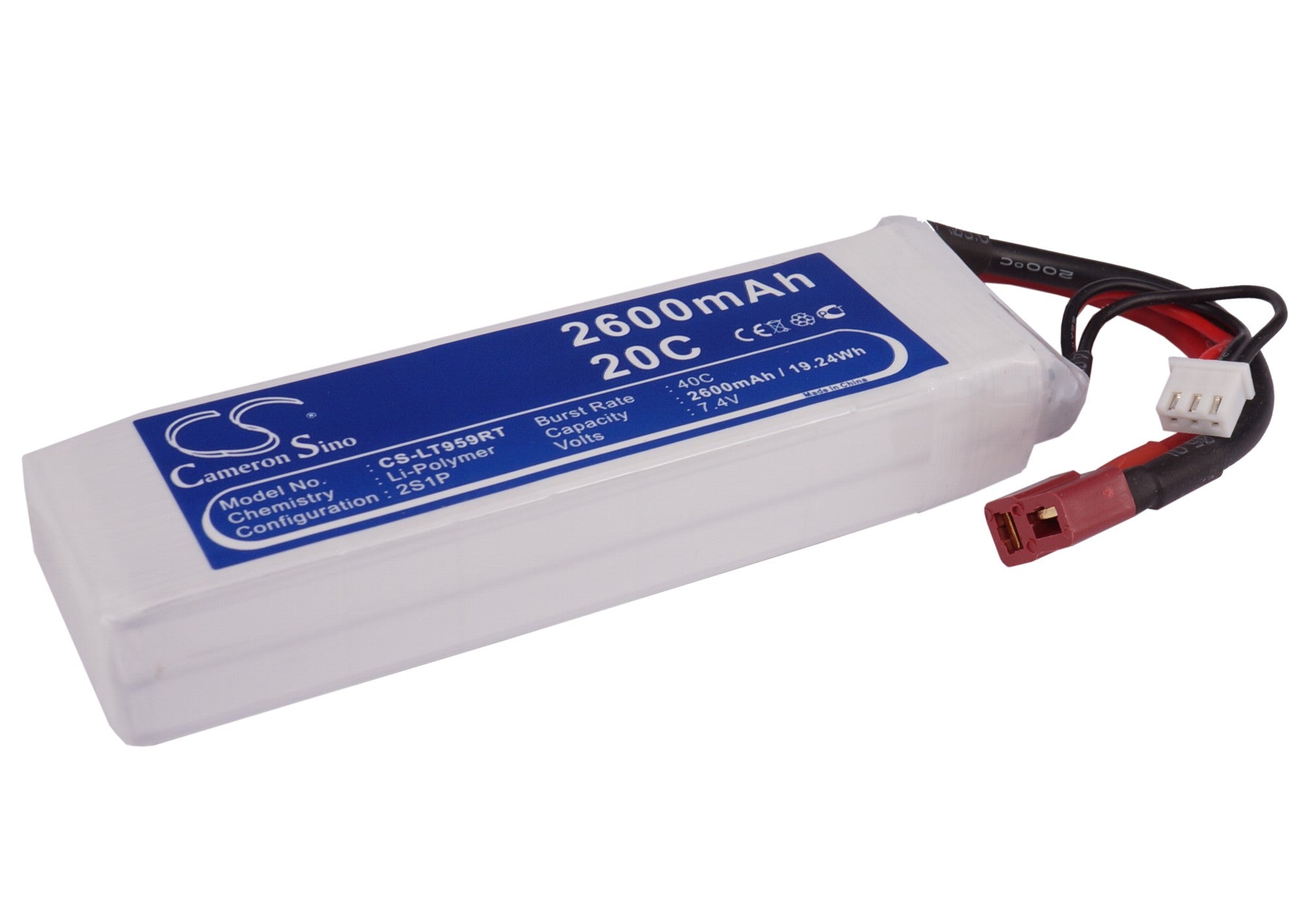 7.4V 2600mAh LiPo Battery for CS-LT959R RC Cars - High Performance, Lightweight, 287.6g & Compact 71x37x19mm

