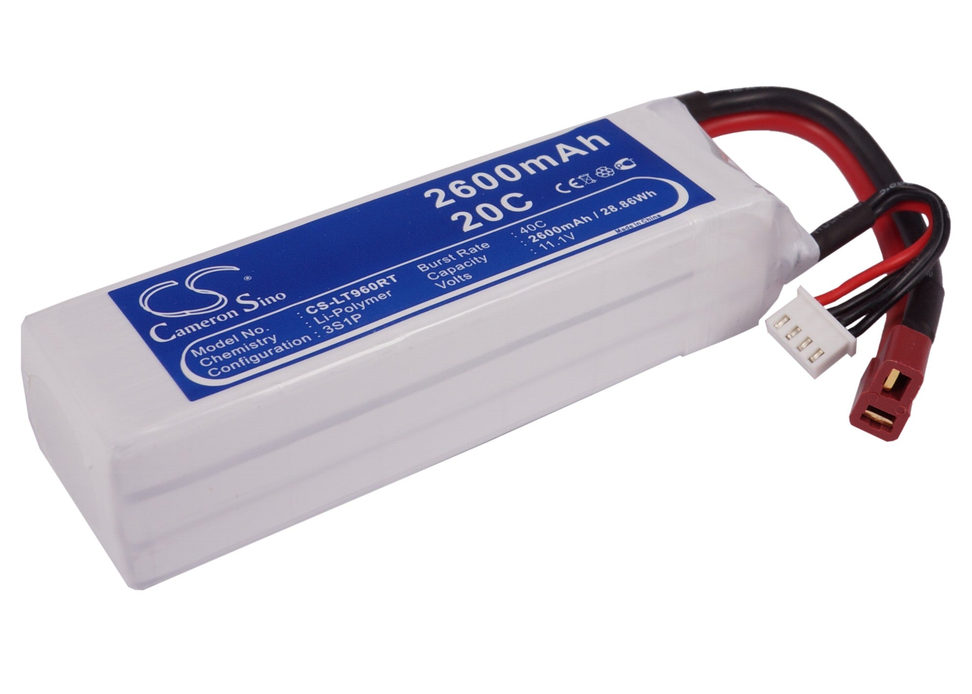 11.1V 2600mAh 180C LiPo Battery for RC Cars - CS-LT960RT - High-Performance, 119x35.5x29mm Size
