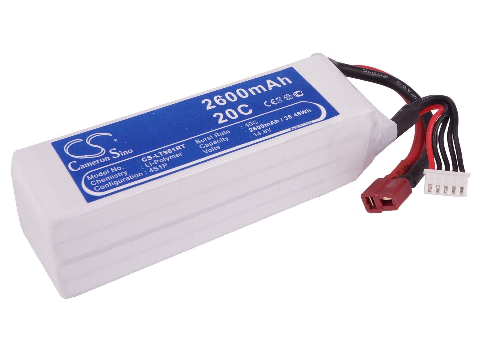 14.8V 2600mAh LiPo Battery for RC Car: CS-LT961RT Series, 38.48Wh, 116.7x34.5x31.8mm
