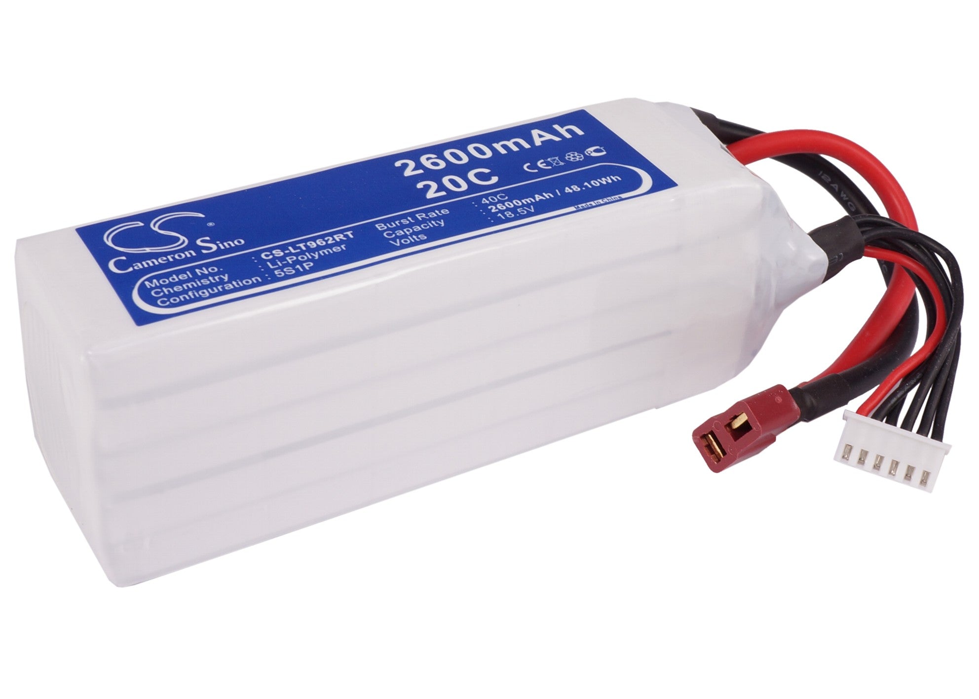 2600mAh 18.5V LiPo Battery Pack for RC Cars: CS-LT962RT, 120x35.5x46mm, 48.10Wh, High-Performance Power

